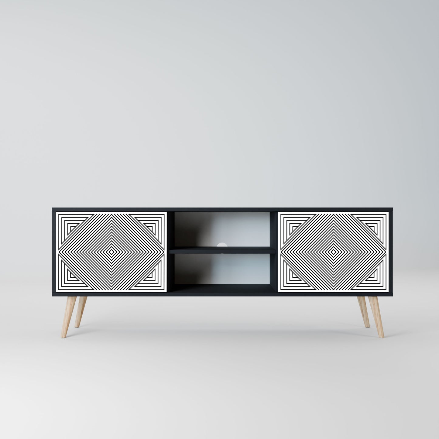 POLYGON ILLUSION 2-Door TV Stand in Black Finish