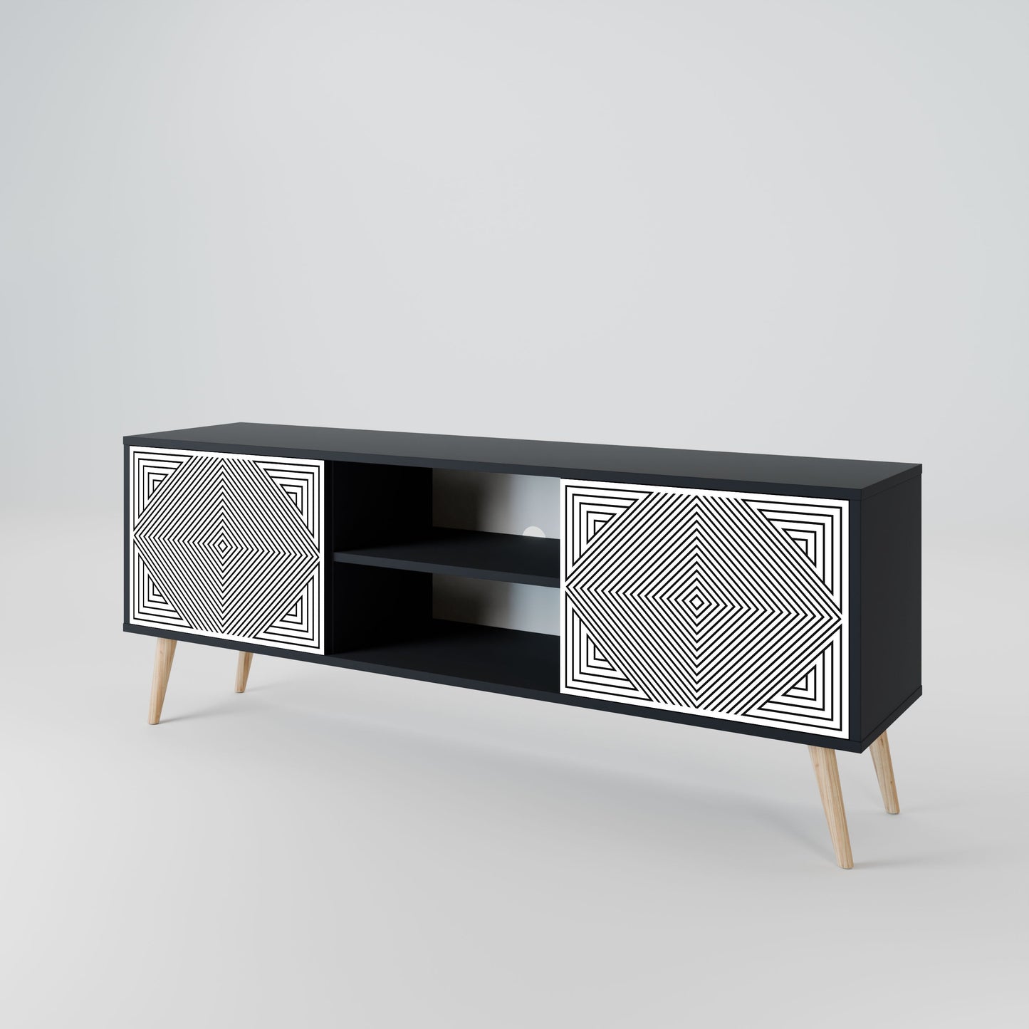 POLYGON ILLUSION 2-Door TV Stand in Black Finish