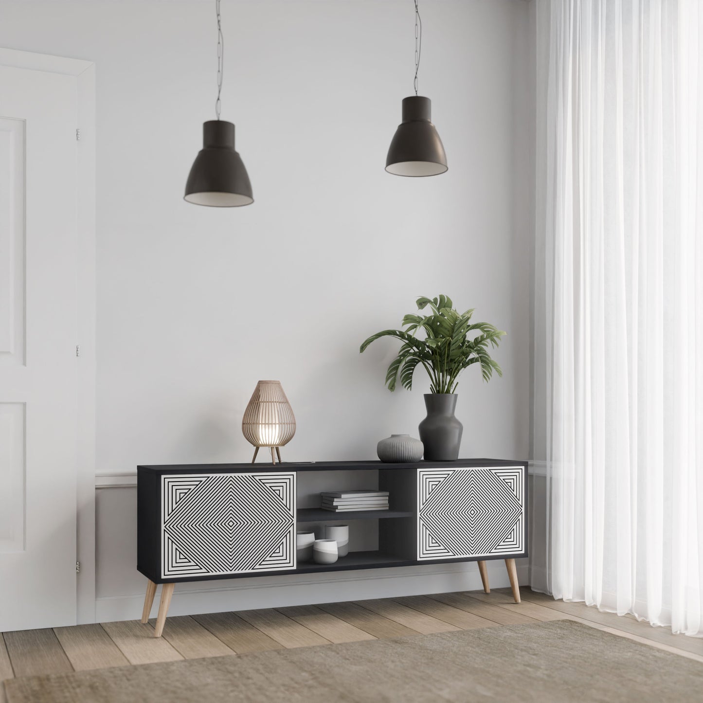 POLYGON ILLUSION 2-Door TV Stand in Black Finish