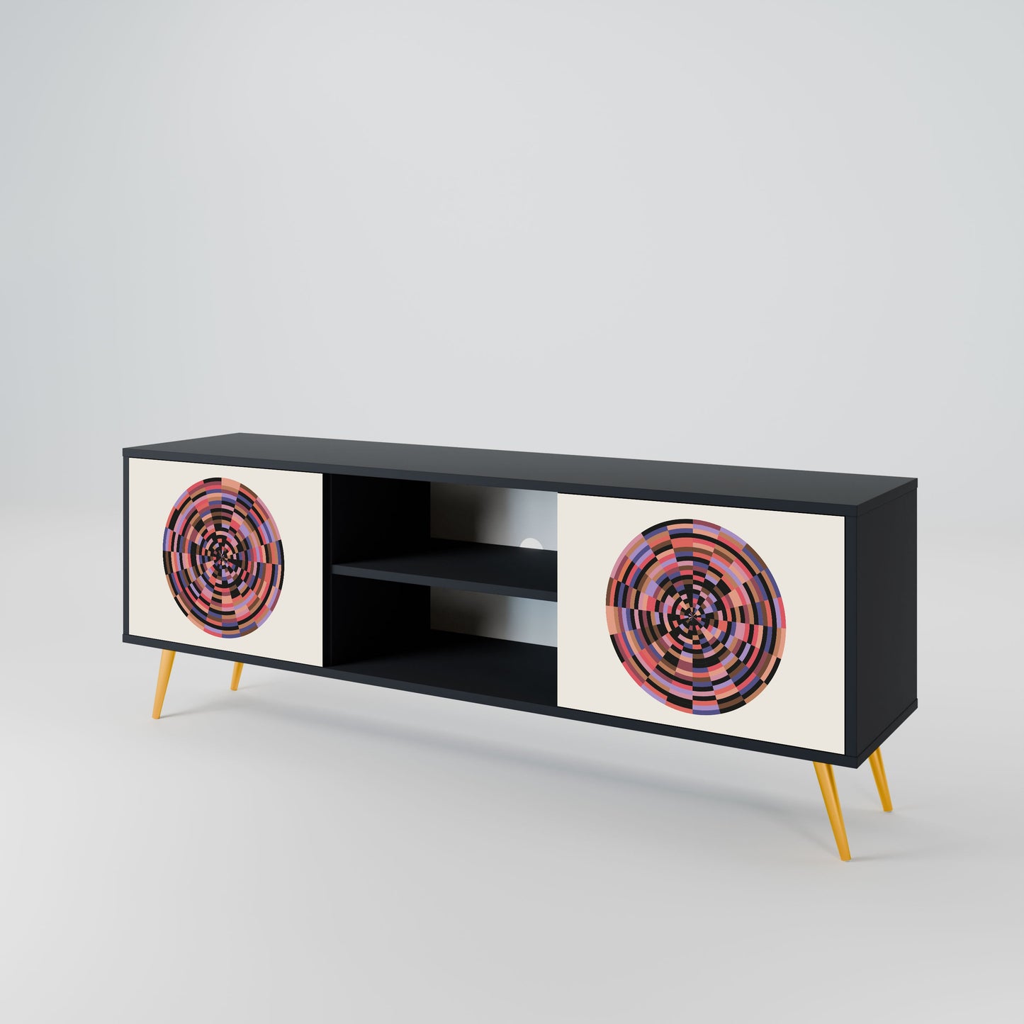 Mobile TV BROWN CIRCLES a 2 ante con finitura nera