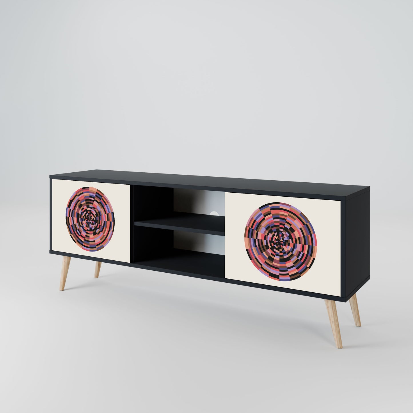 Mobile TV BROWN CIRCLES a 2 ante con finitura nera