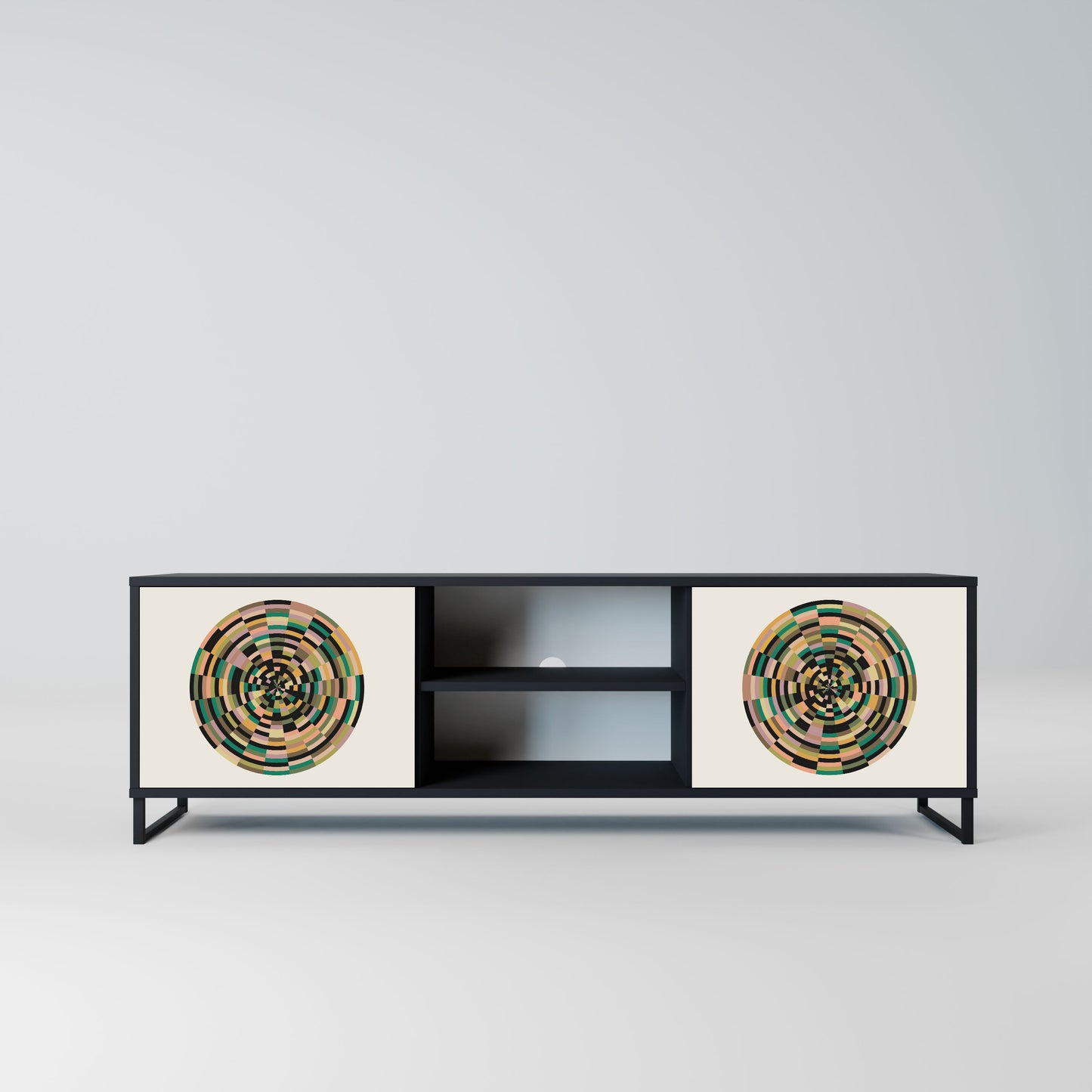 GREEN CIRCLES 2-Door TV Stand in Black Finish