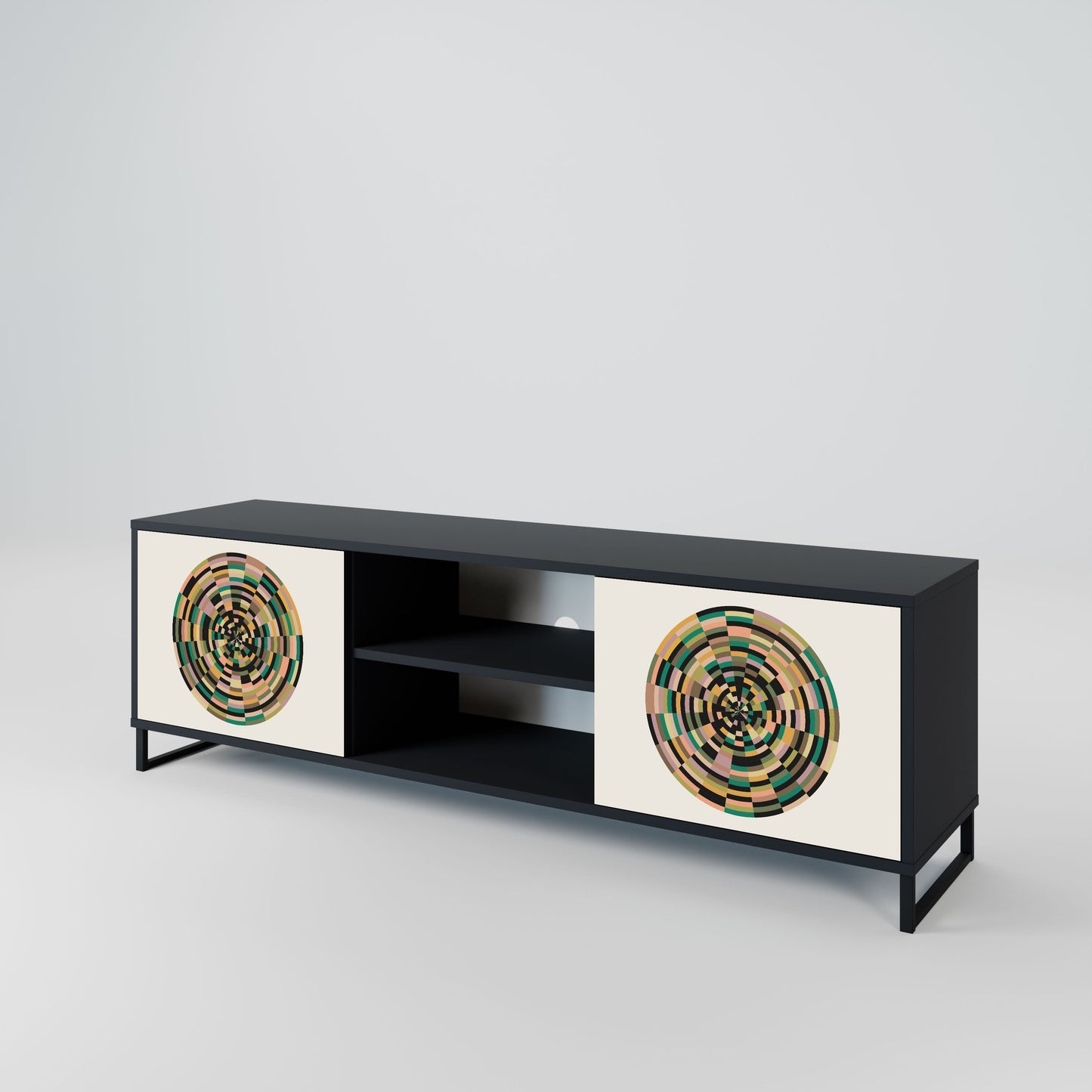 GREEN CIRCLES 2-Door TV Stand in Black Finish