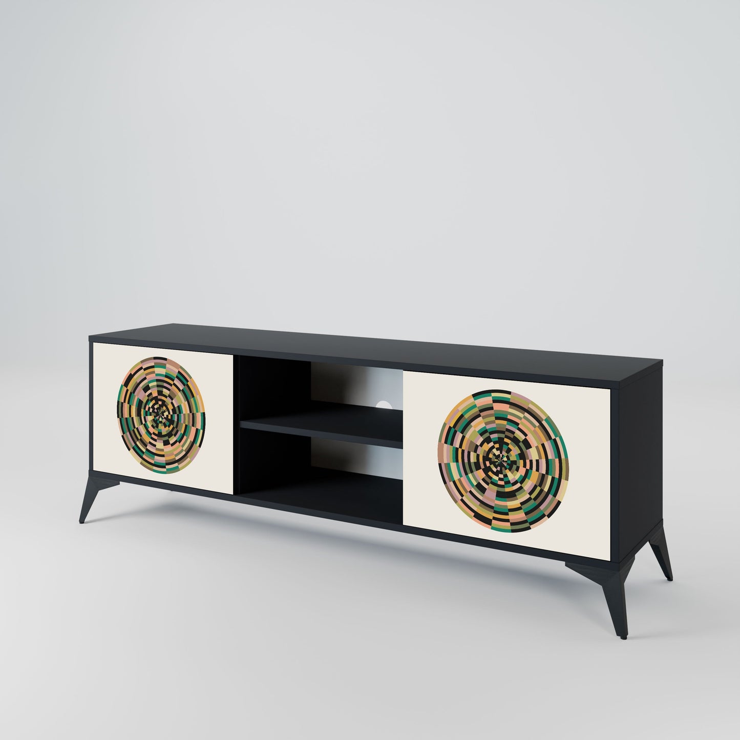 GREEN CIRCLES 2-Door TV Stand in Black Finish