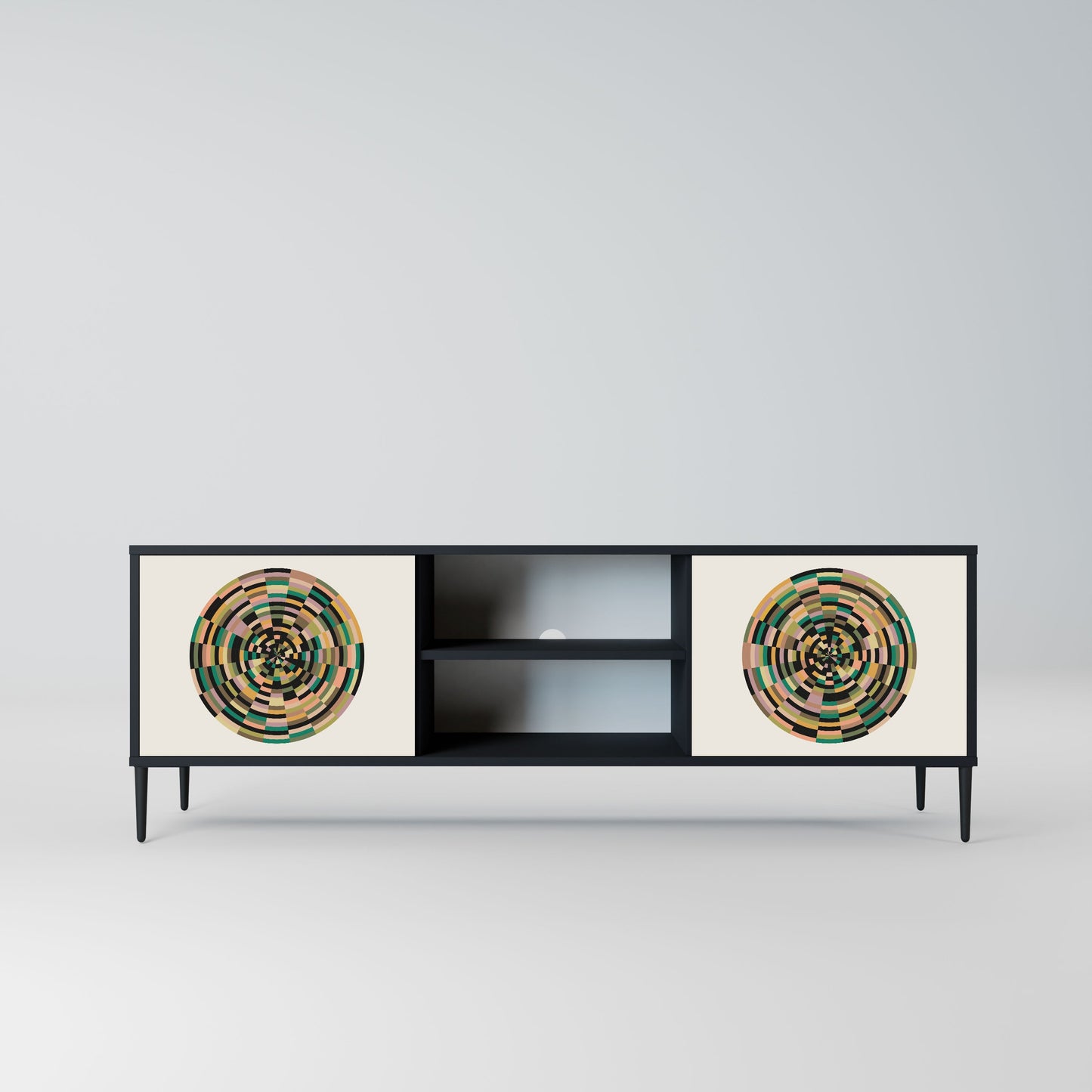 GREEN CIRCLES 2-Door TV Stand in Black Finish