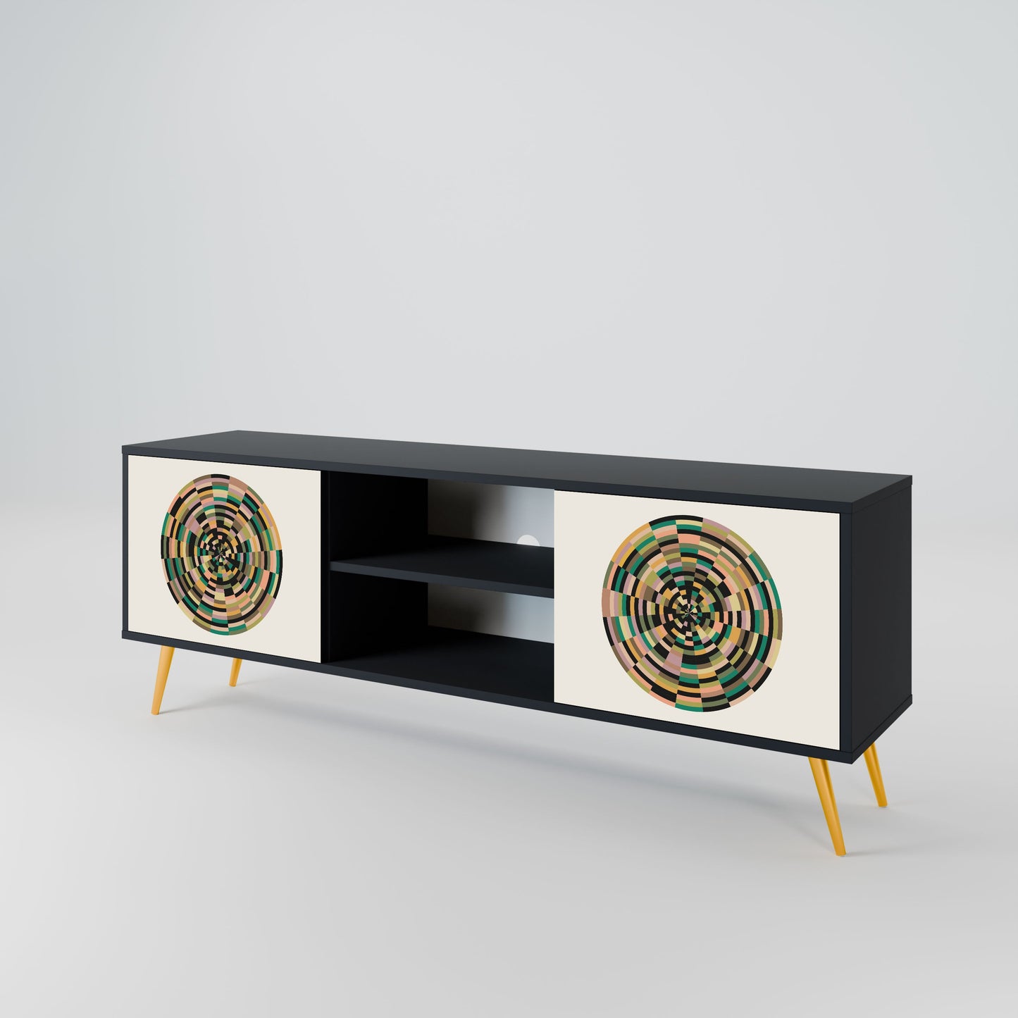 GREEN CIRCLES 2-Door TV Stand in Black Finish