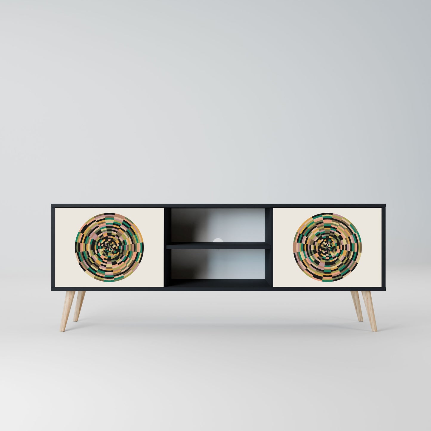 GREEN CIRCLES 2-Door TV Stand in Black Finish