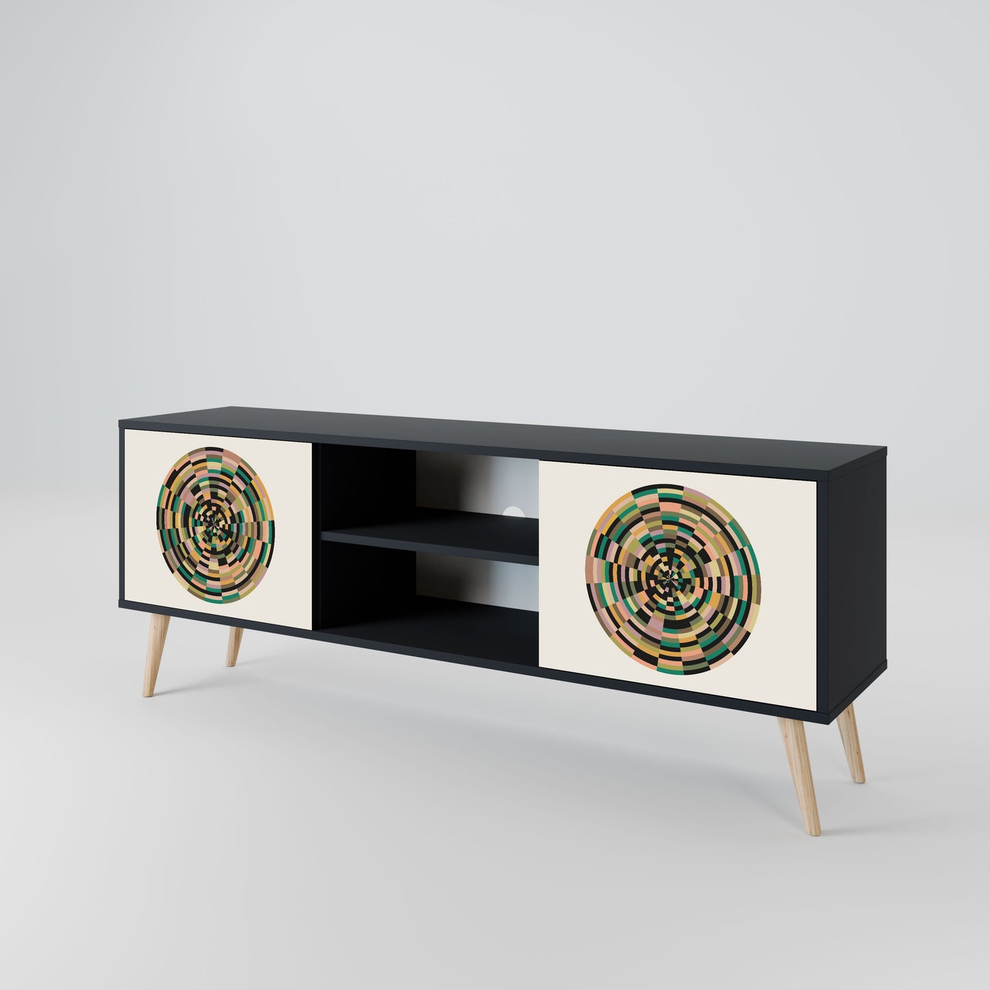 GREEN CIRCLES 2-Door TV Stand in Black Finish
