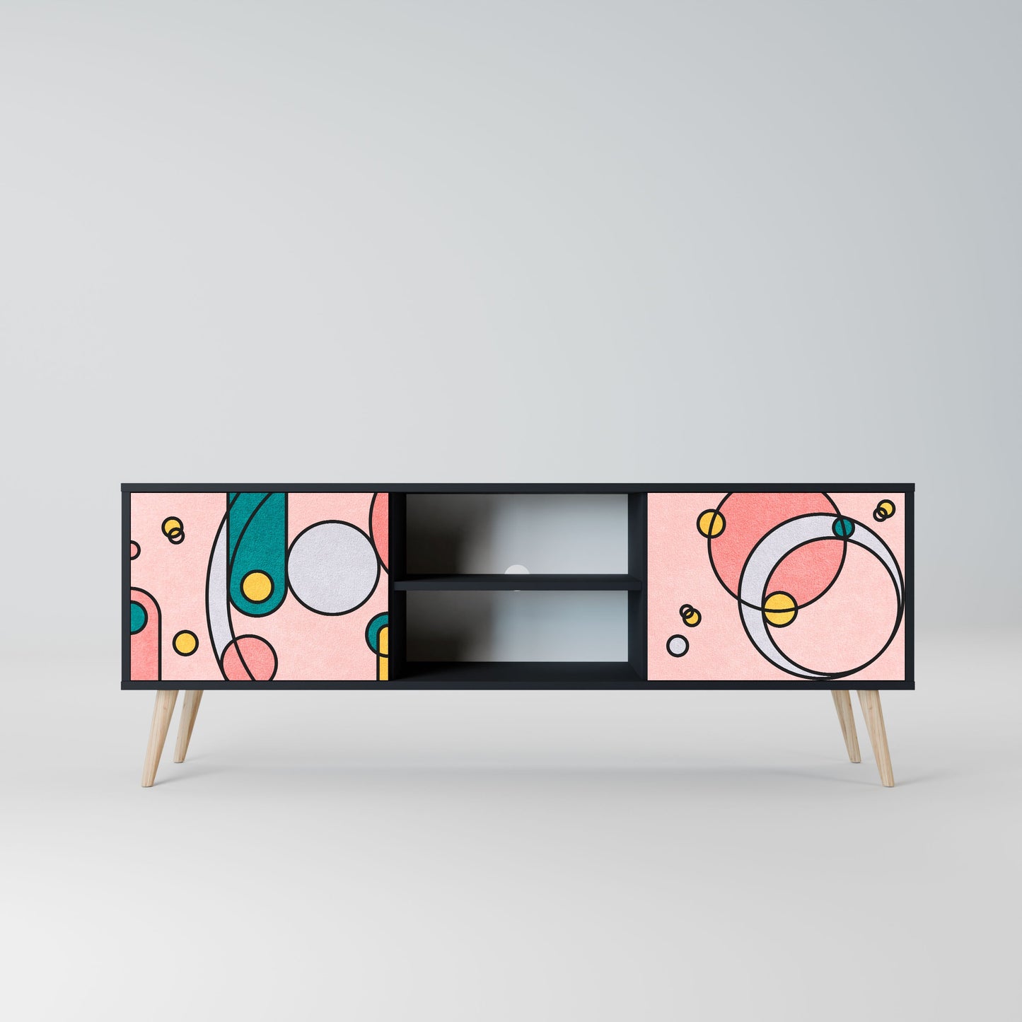 GOSSAMER ECHOES 2-Door TV Stand in Black Finish