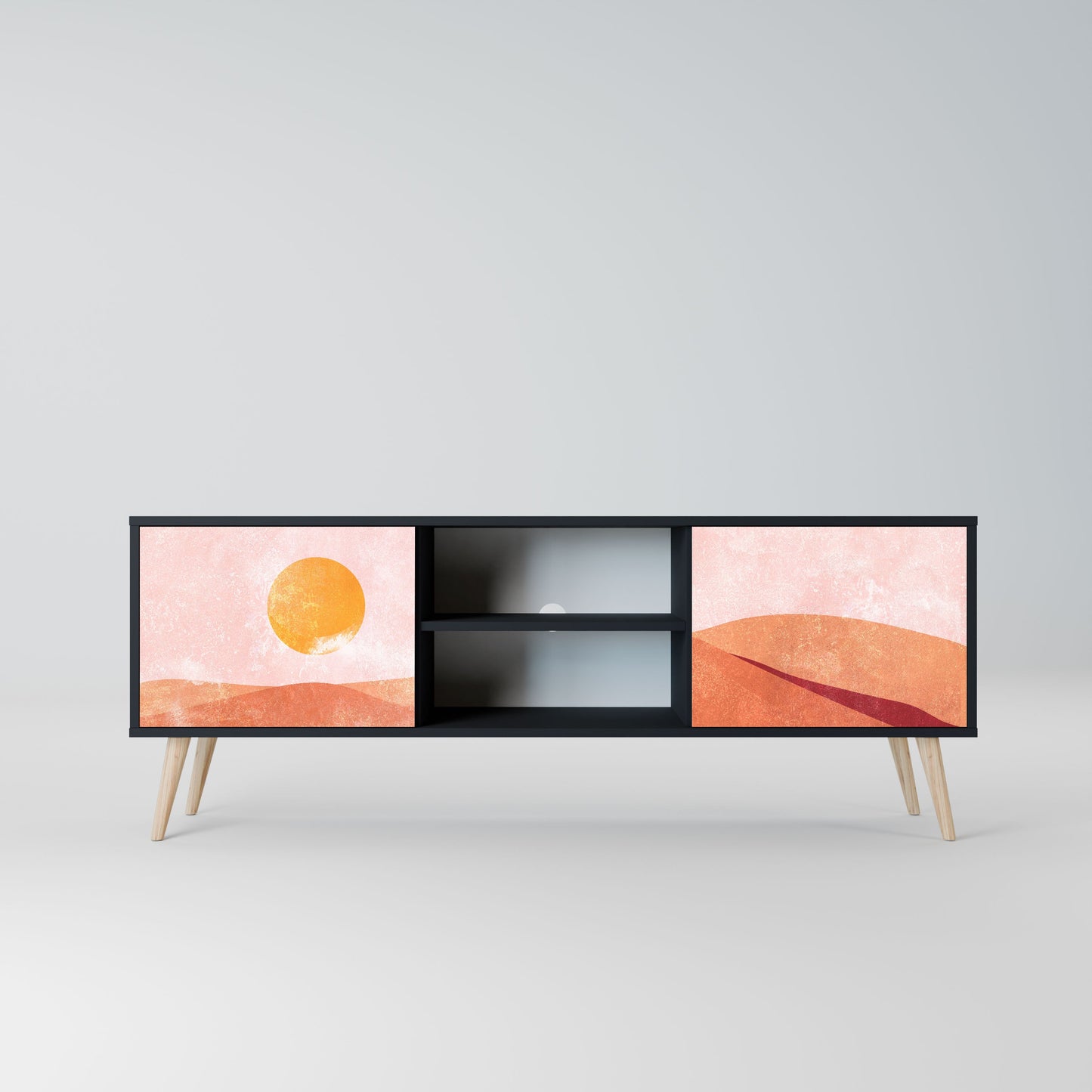 LUMINOUS SUNLIGHT 2-Door TV Stand in Black Finish