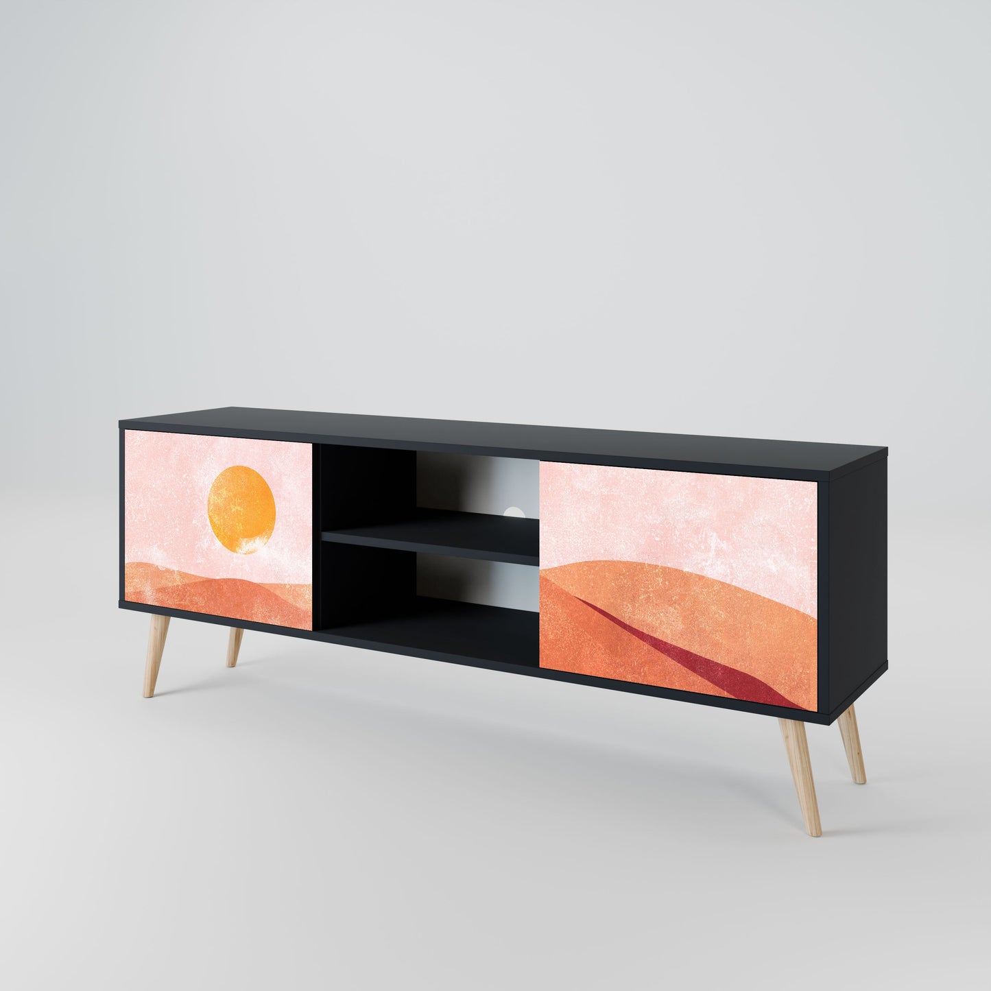 LUMINOUS SUNLIGHT 2-Door TV Stand in Black Finish