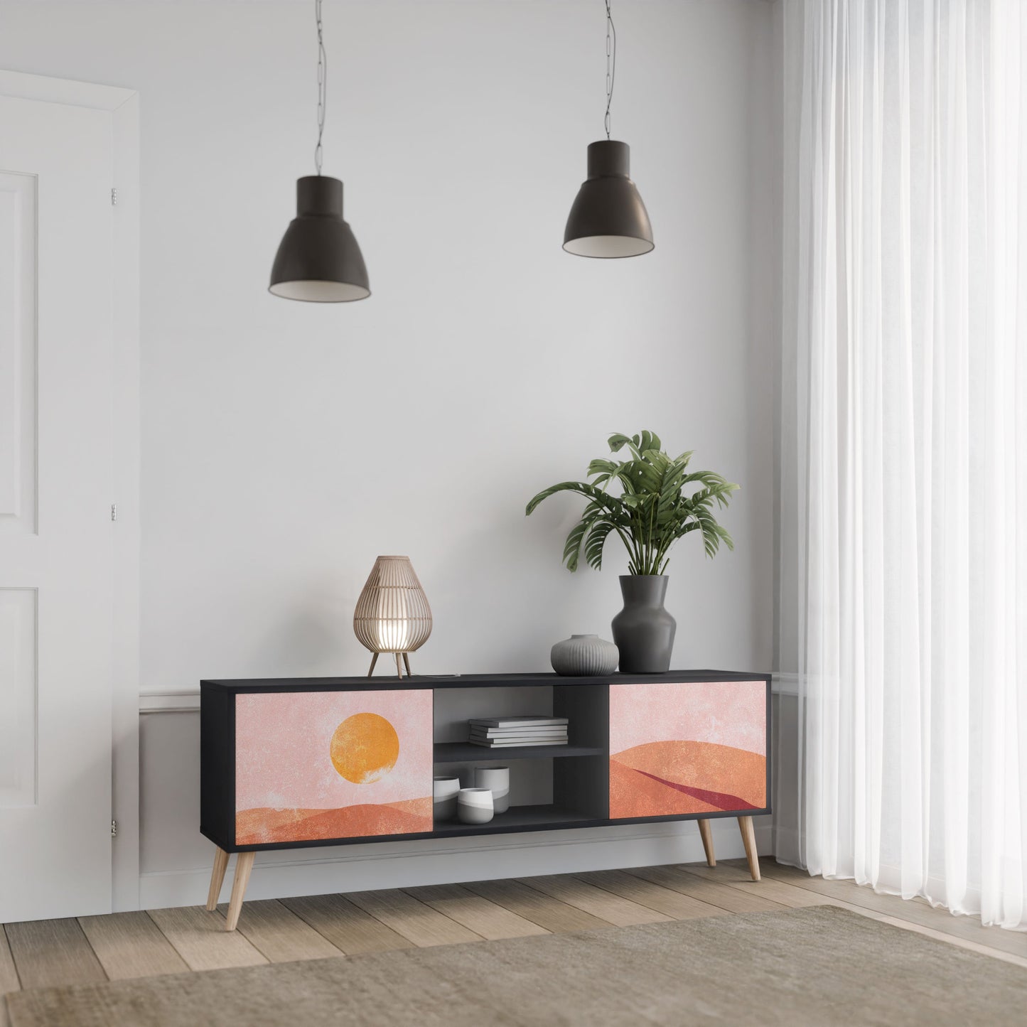 LUMINOUS SUNLIGHT 2-Door TV Stand in Black Finish