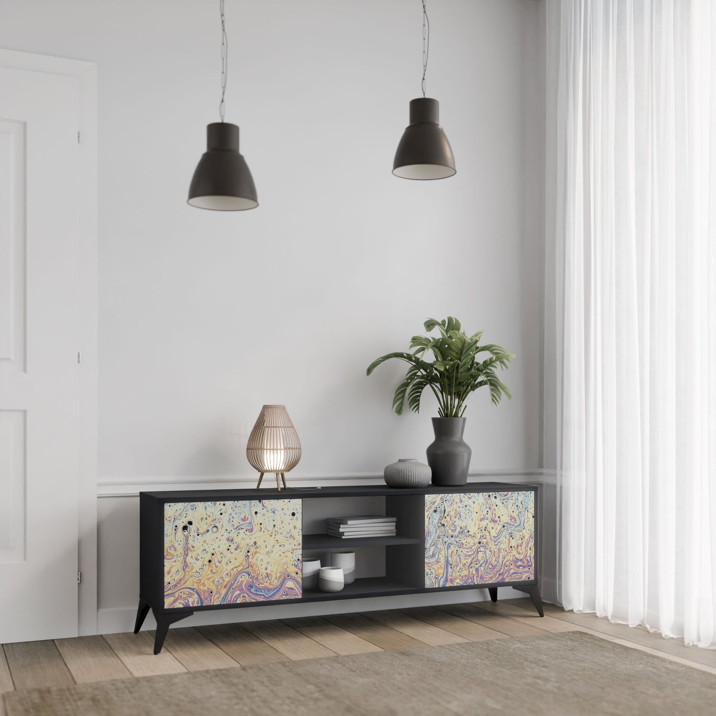 MOSAIC OF COLORS 2-Door TV Stand in Black Finish