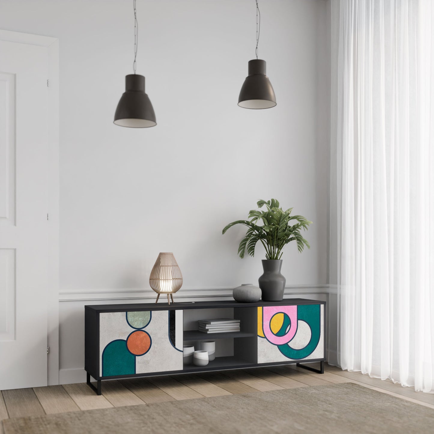 Mobile TV COOL STORY a 2 ante con finitura nera