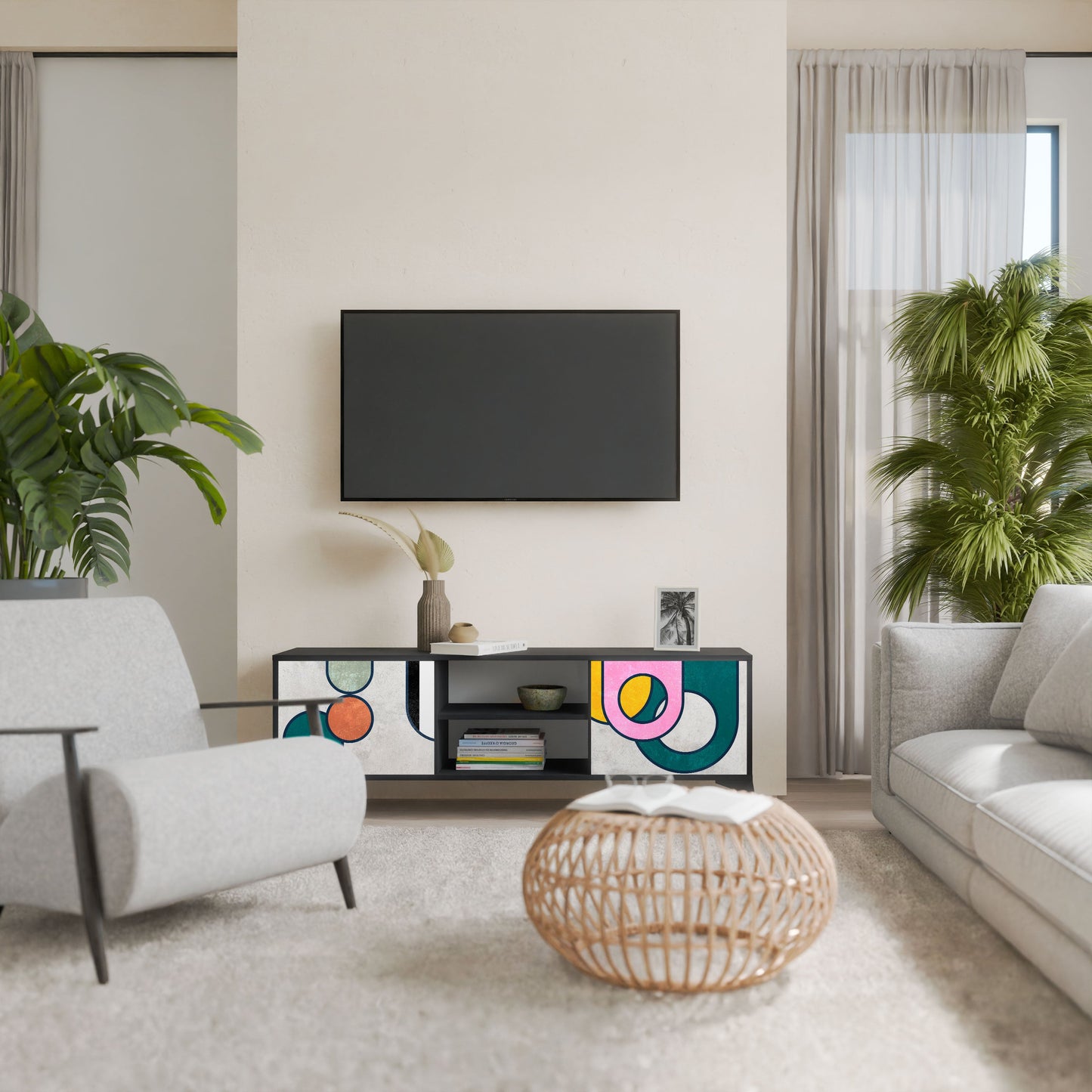 Mobile TV COOL STORY a 2 ante con finitura nera