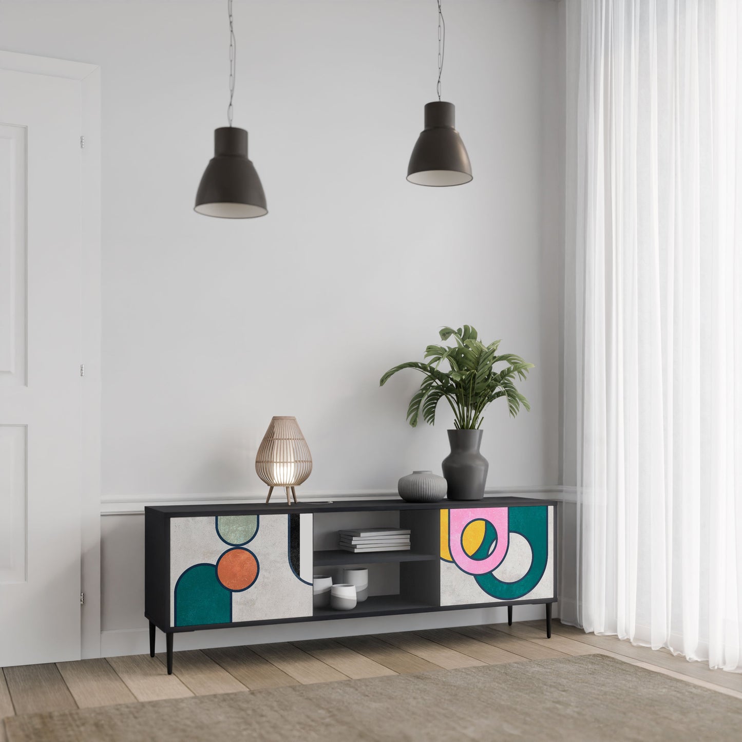Mobile TV COOL STORY a 2 ante con finitura nera