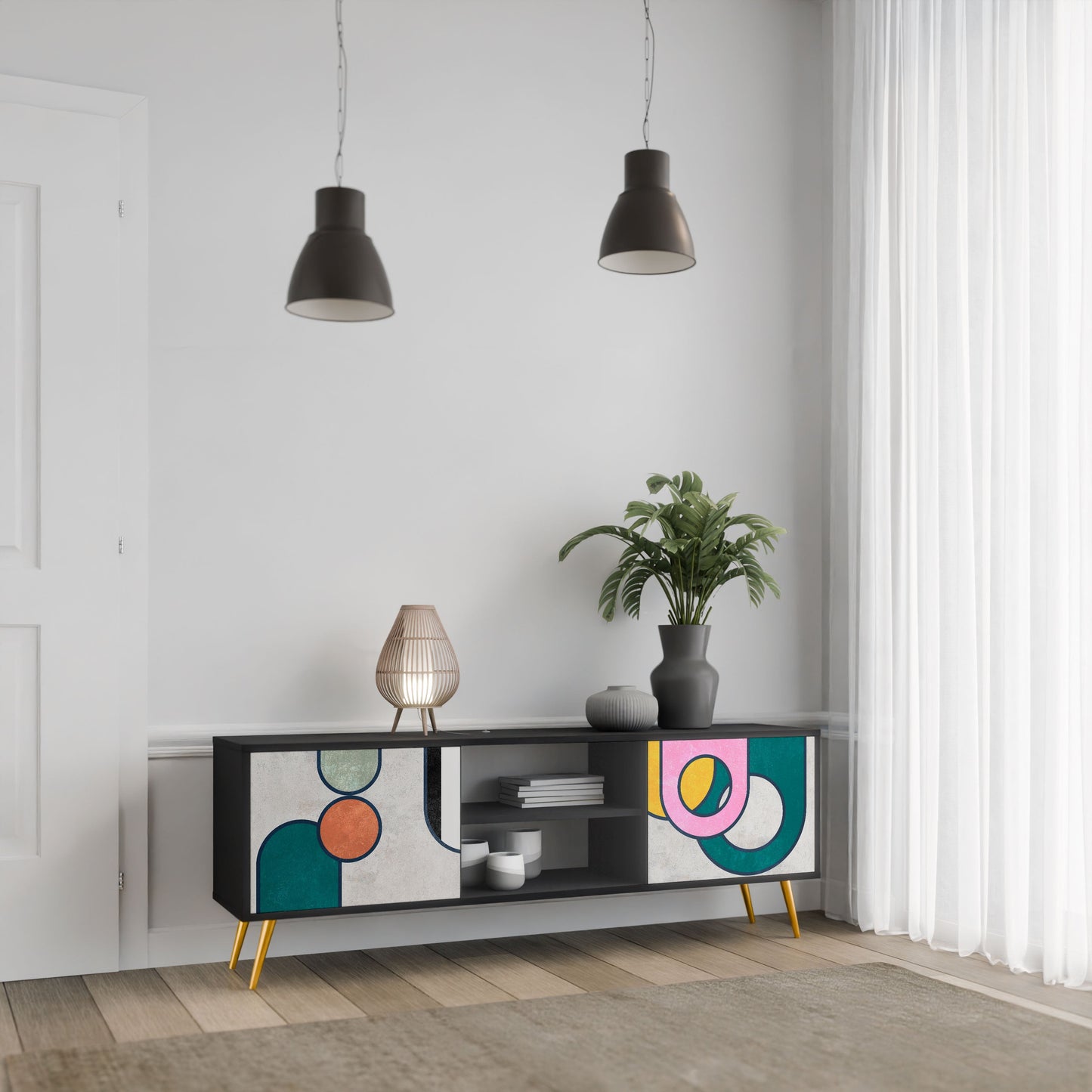 Mobile TV COOL STORY a 2 ante con finitura nera