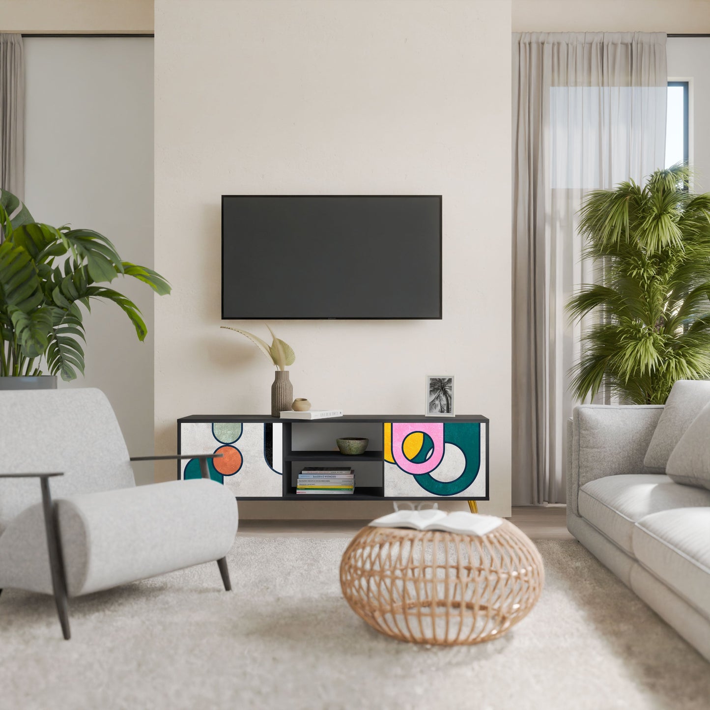 Mobile TV COOL STORY a 2 ante con finitura nera