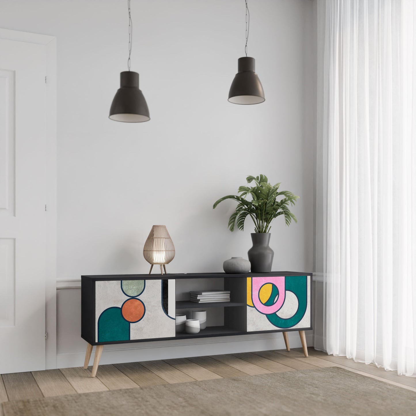 Mobile TV COOL STORY a 2 ante con finitura nera