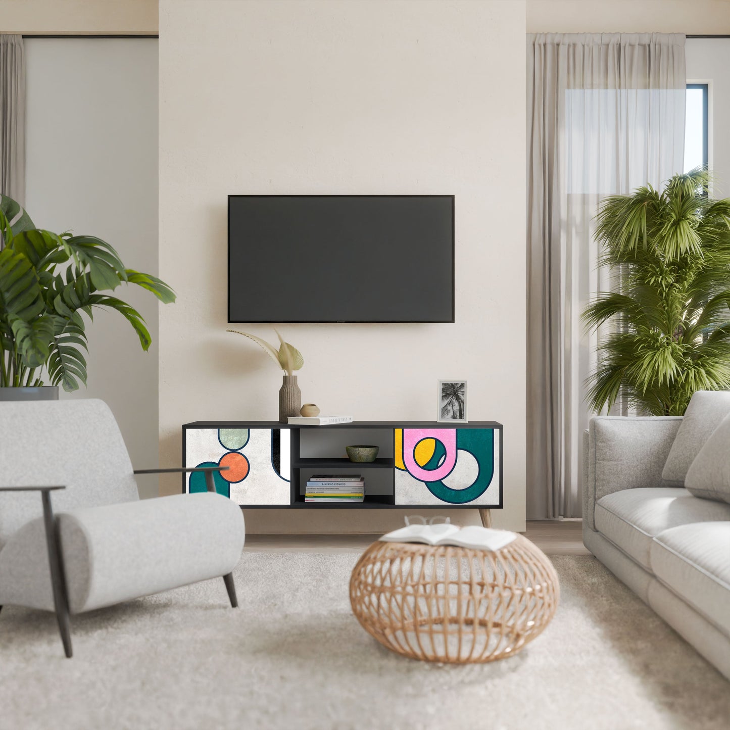 Mobile TV COOL STORY a 2 ante con finitura nera