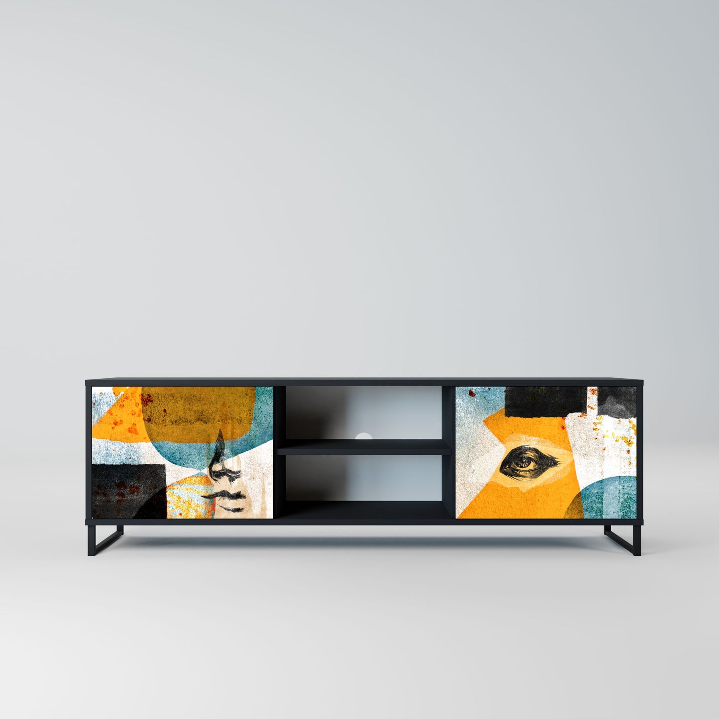 ABSTRACT FACES 2-Door TV Stand in Black Finish