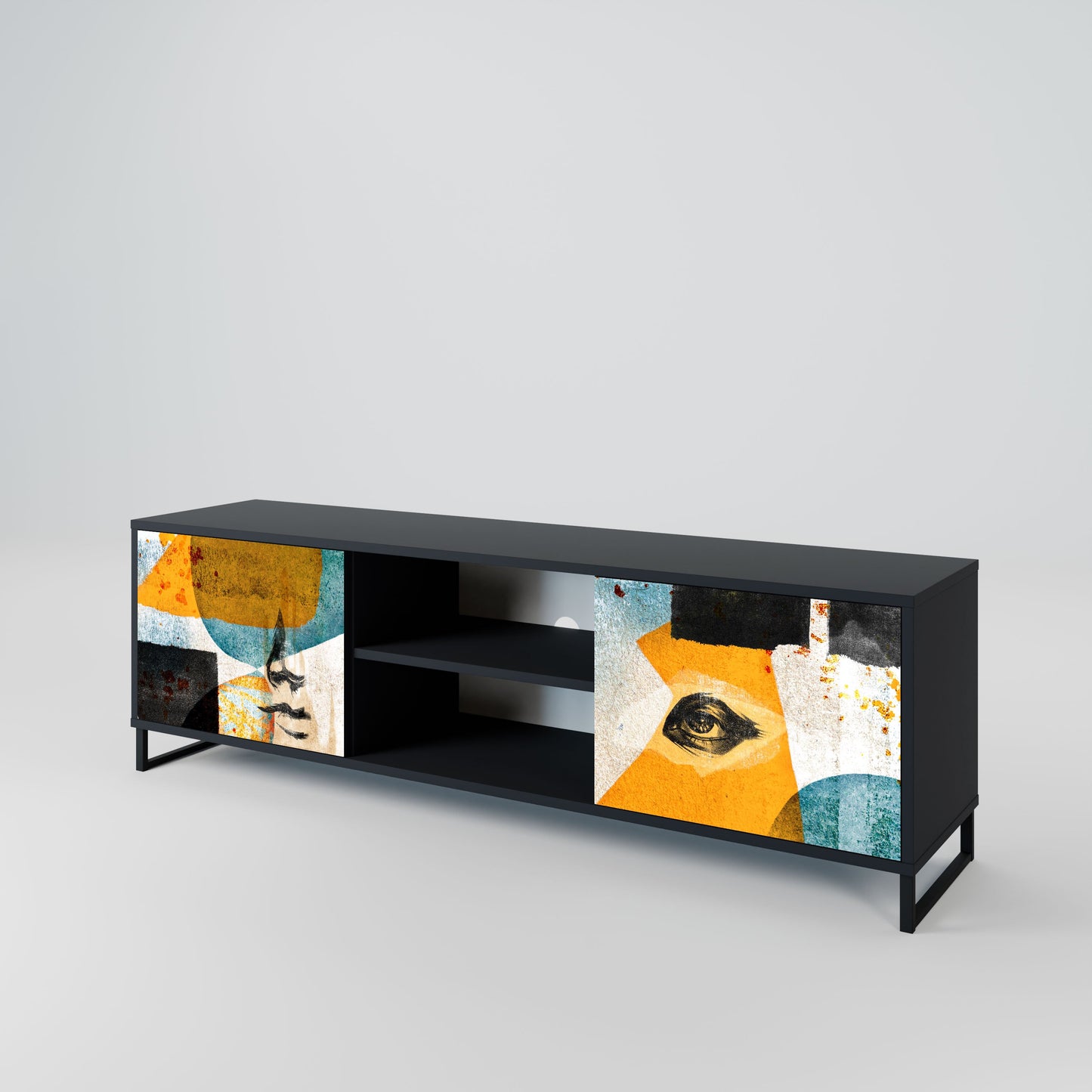 ABSTRACT FACES 2-Door TV Stand in Black Finish