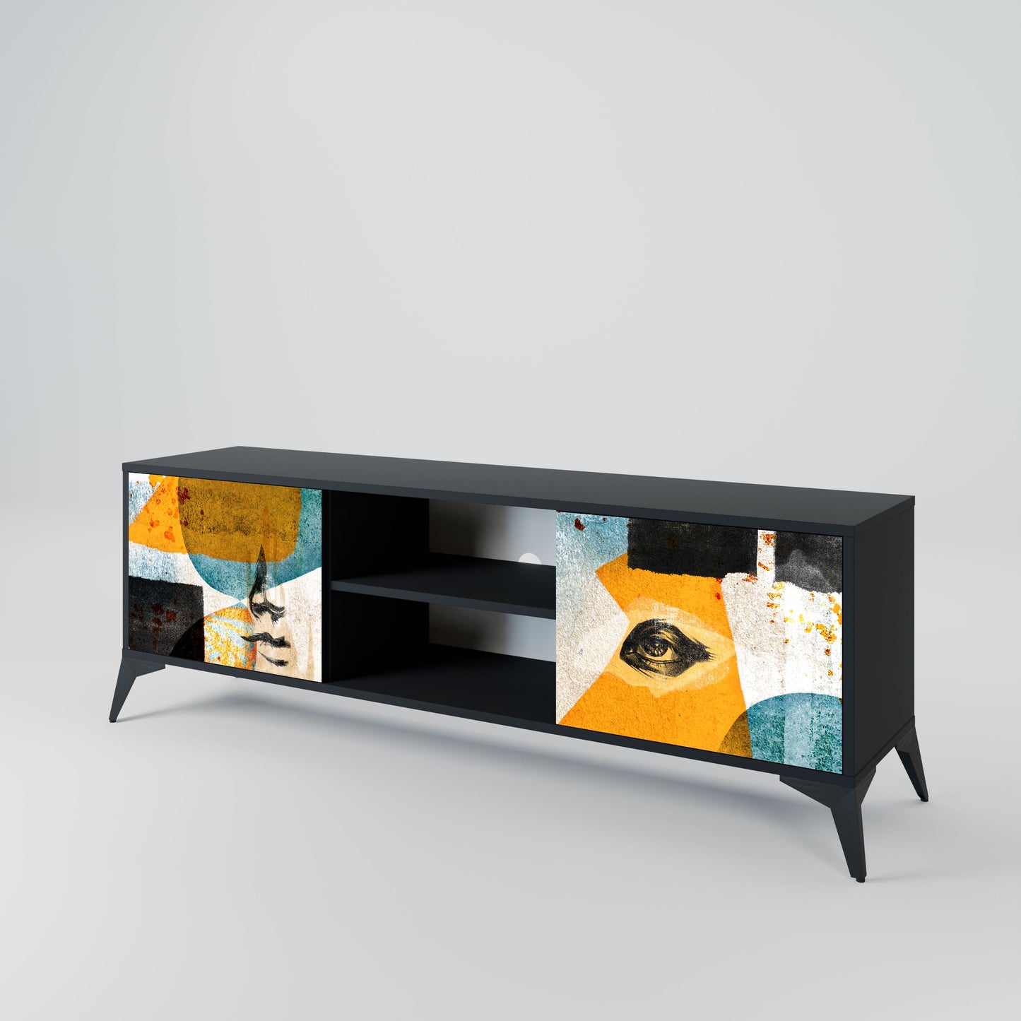 ABSTRACT FACES 2-Door TV Stand in Black Finish