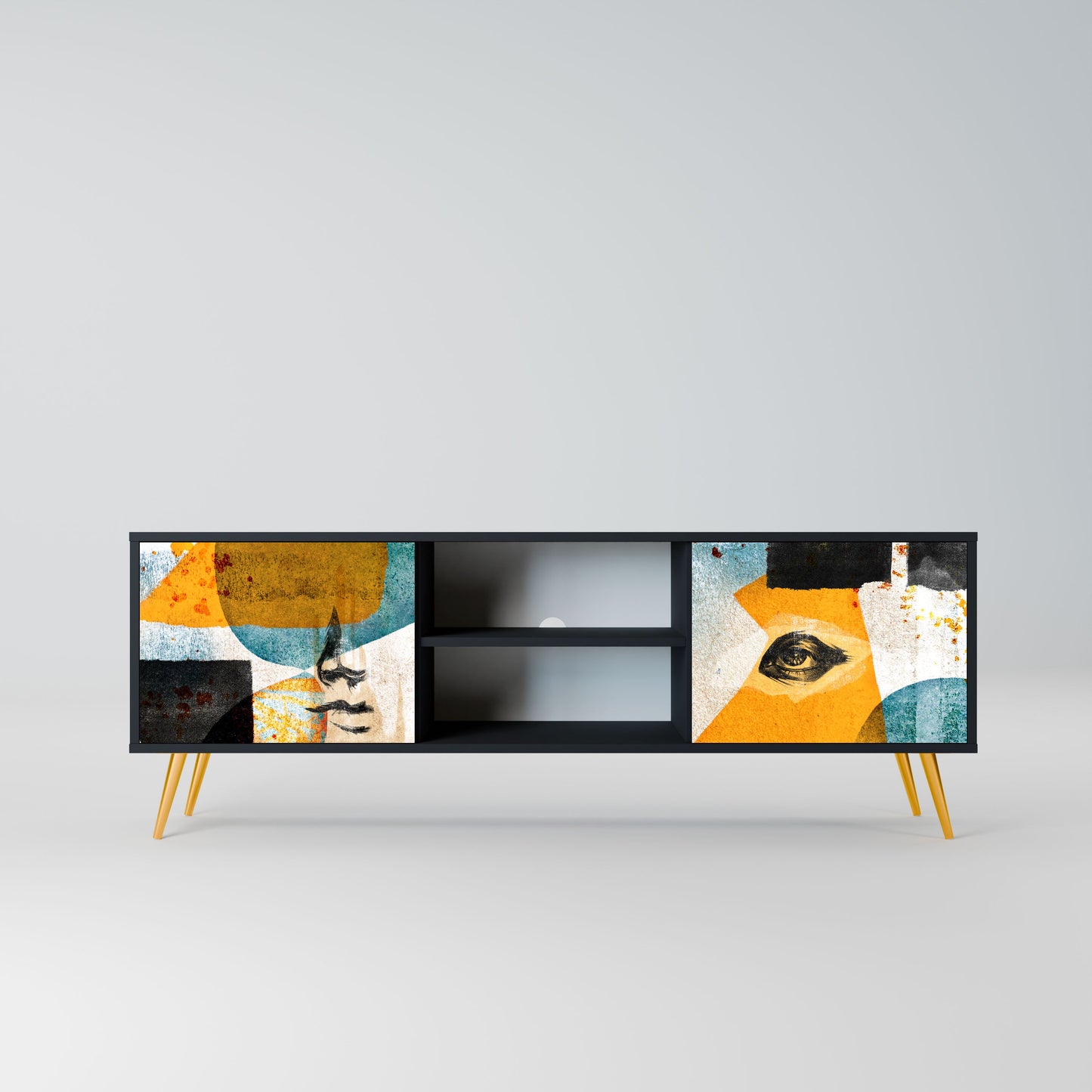 ABSTRACT FACES 2-Door TV Stand in Black Finish