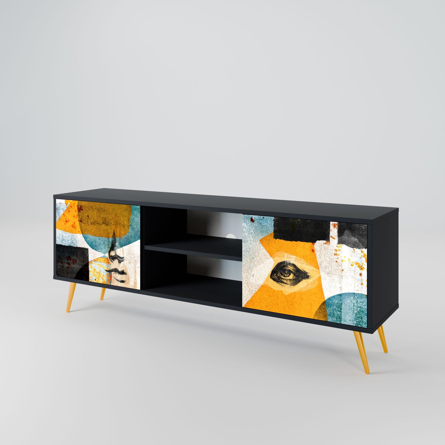ABSTRACT FACES 2-Door TV Stand in Black Finish