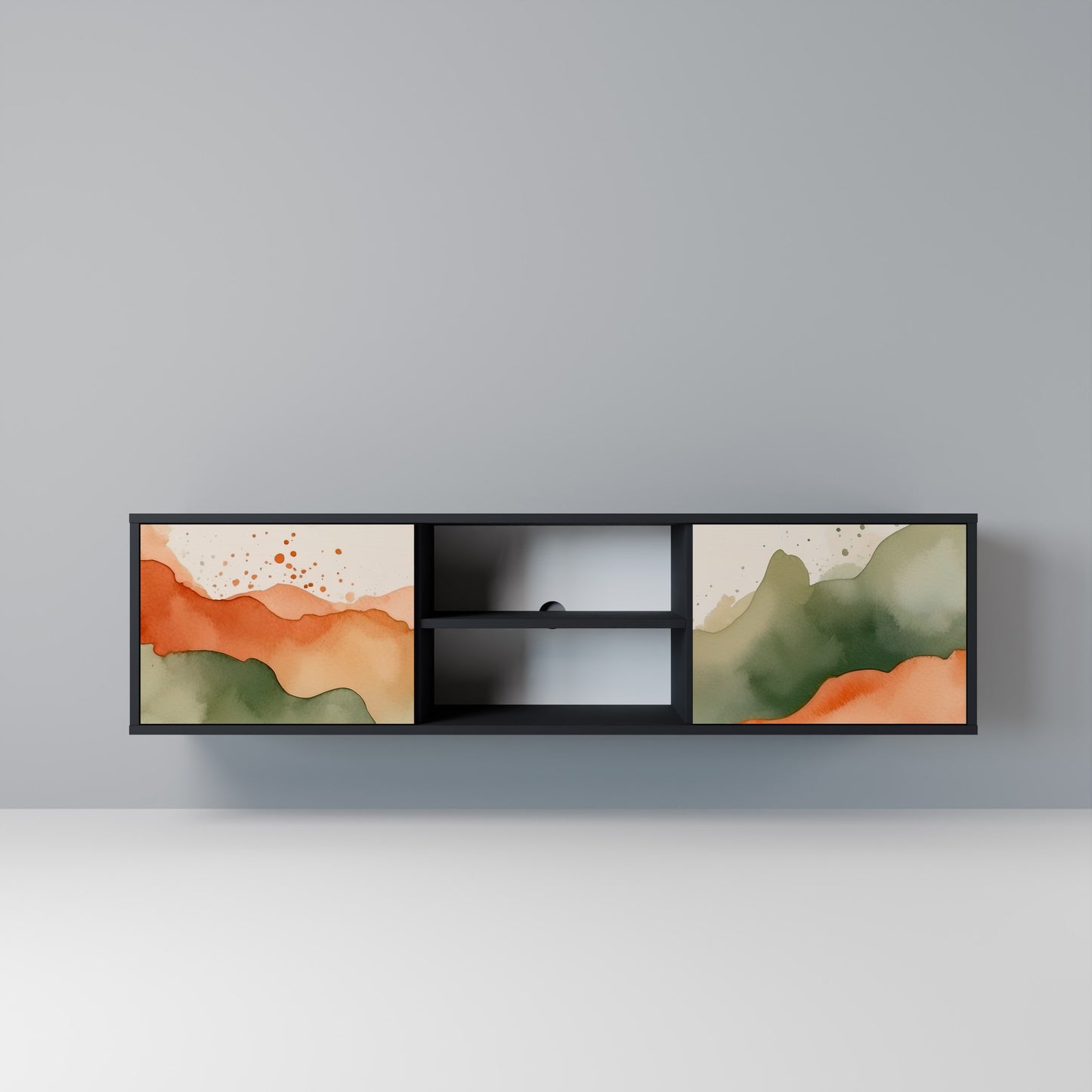 WATERCOLOUR PEAKS Mobile TV a 2 Ante in Finitura Nera