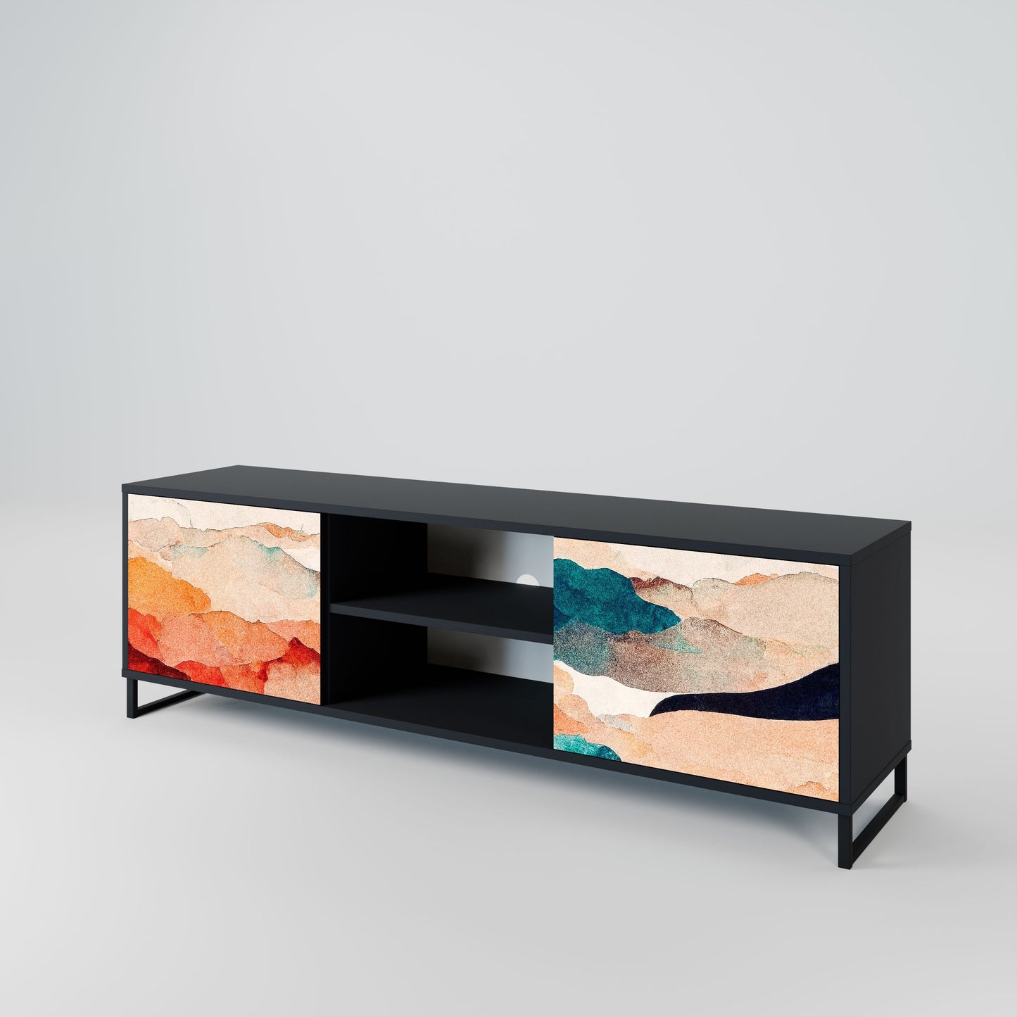 Mobile TV a 2 ante ABSTRACT LANDSCAPE in finitura nera