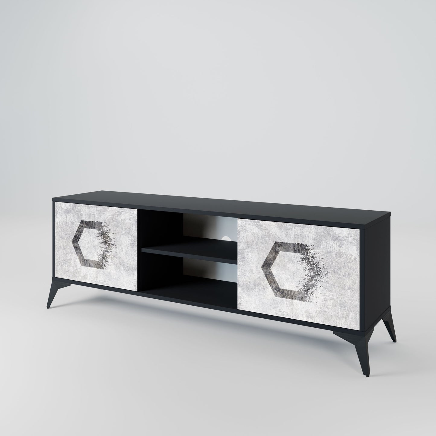Mobile TV HEXAGONAL FIGURES a 2 ante in finitura nera