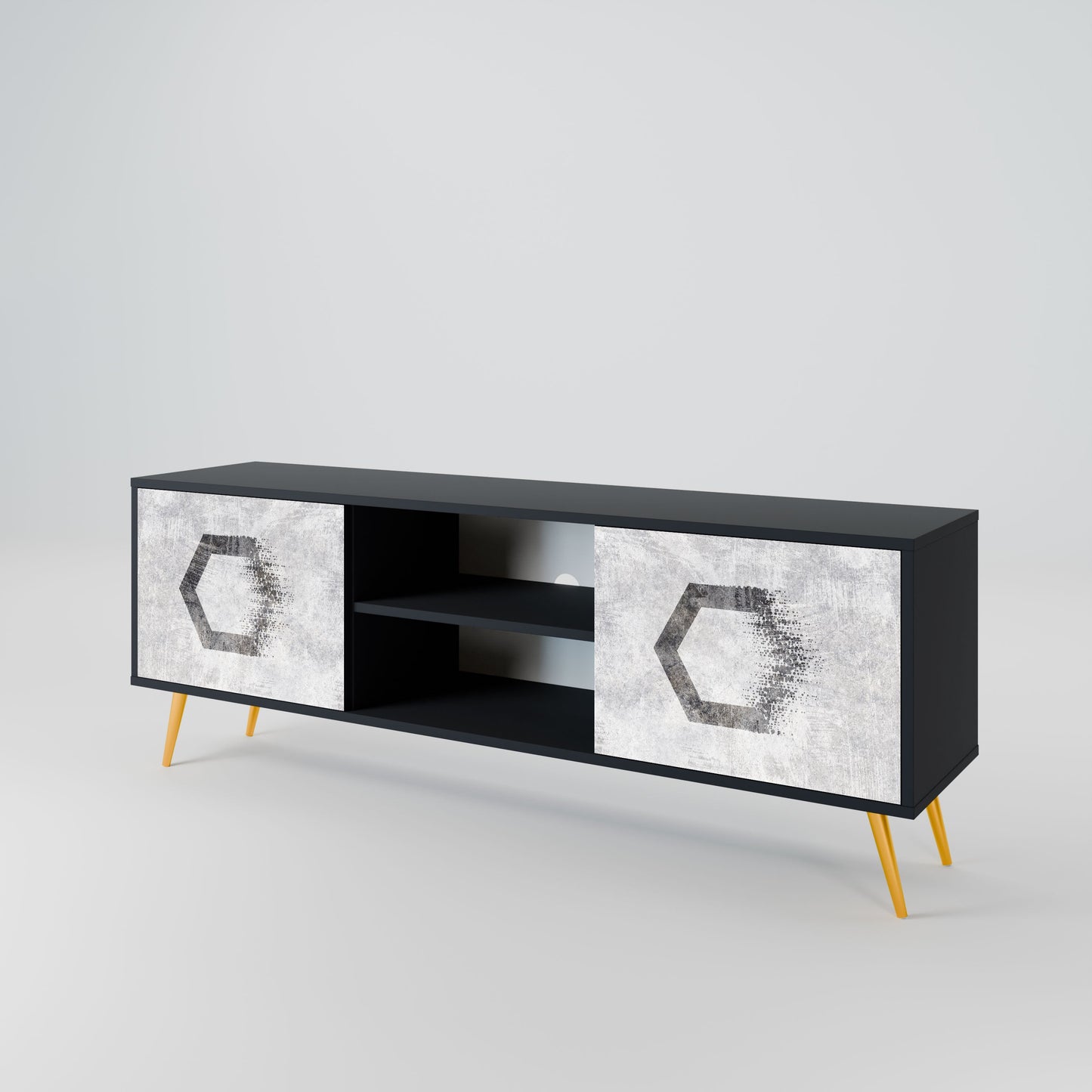 Mobile TV HEXAGONAL FIGURES a 2 ante in finitura nera