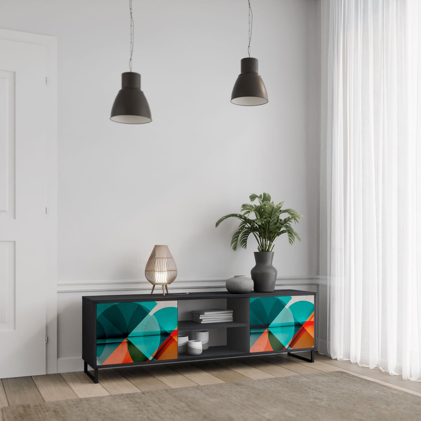 CIRCULAR RHAPSODY 2-Door TV Stand in Black Finish