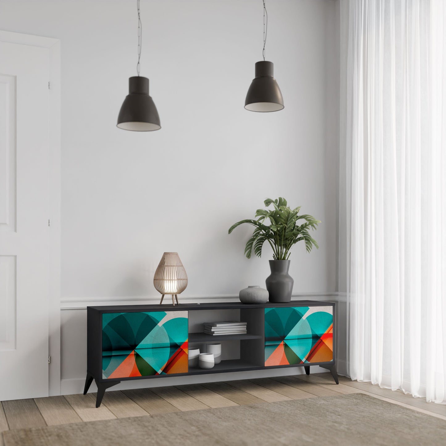 CIRCULAR RHAPSODY 2-Door TV Stand in Black Finish