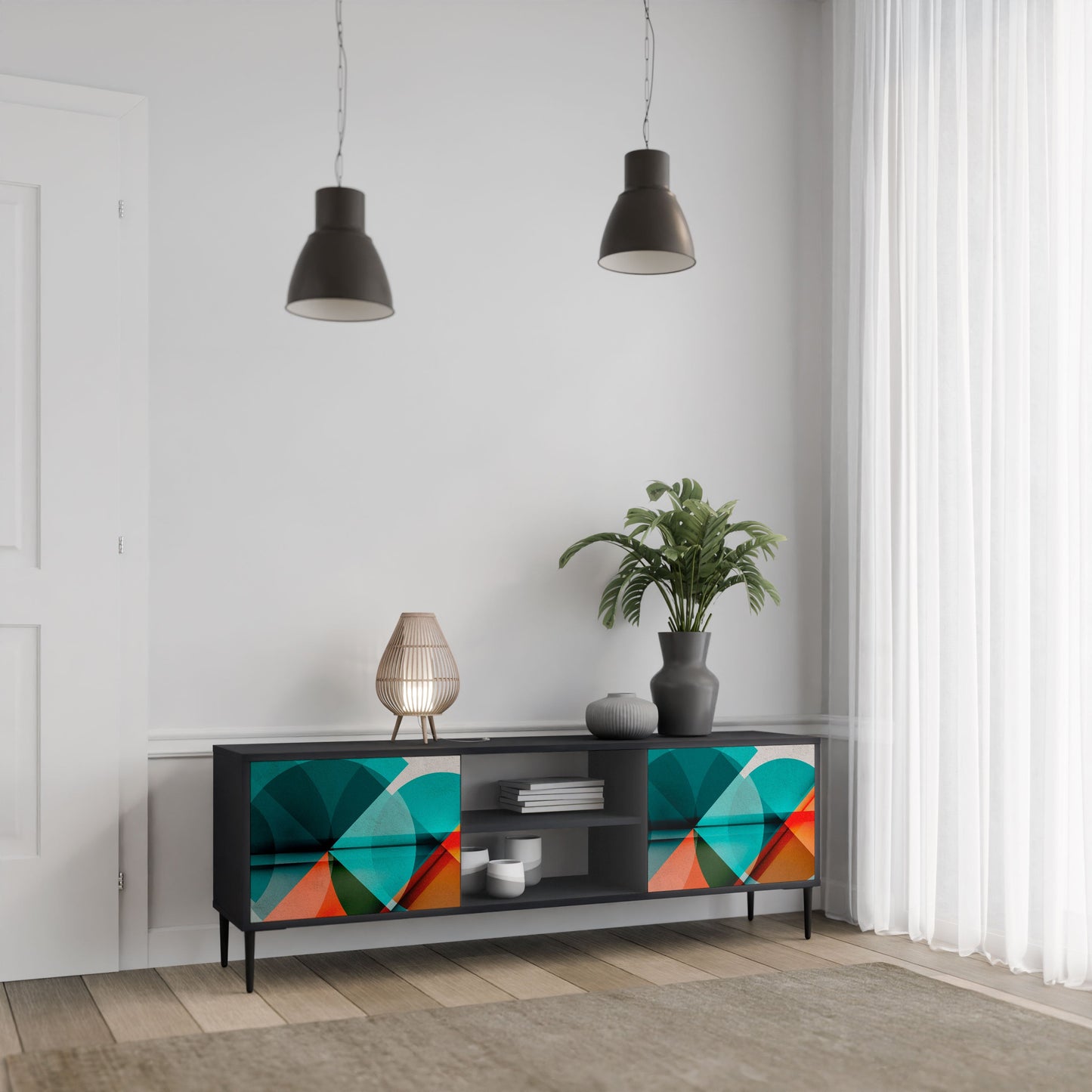 CIRCULAR RHAPSODY 2-Door TV Stand in Black Finish