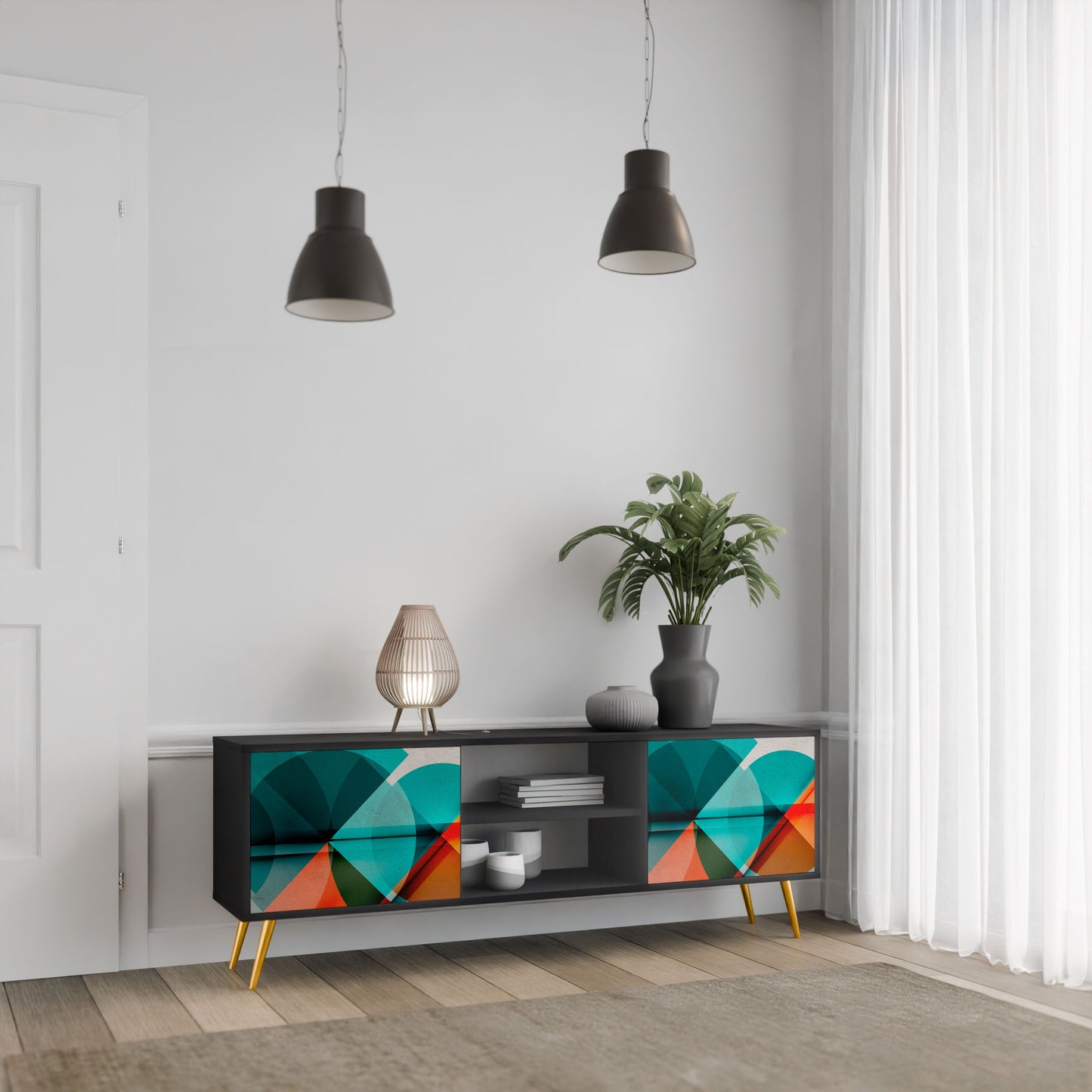 CIRCULAR RHAPSODY 2-Door TV Stand in Black Finish