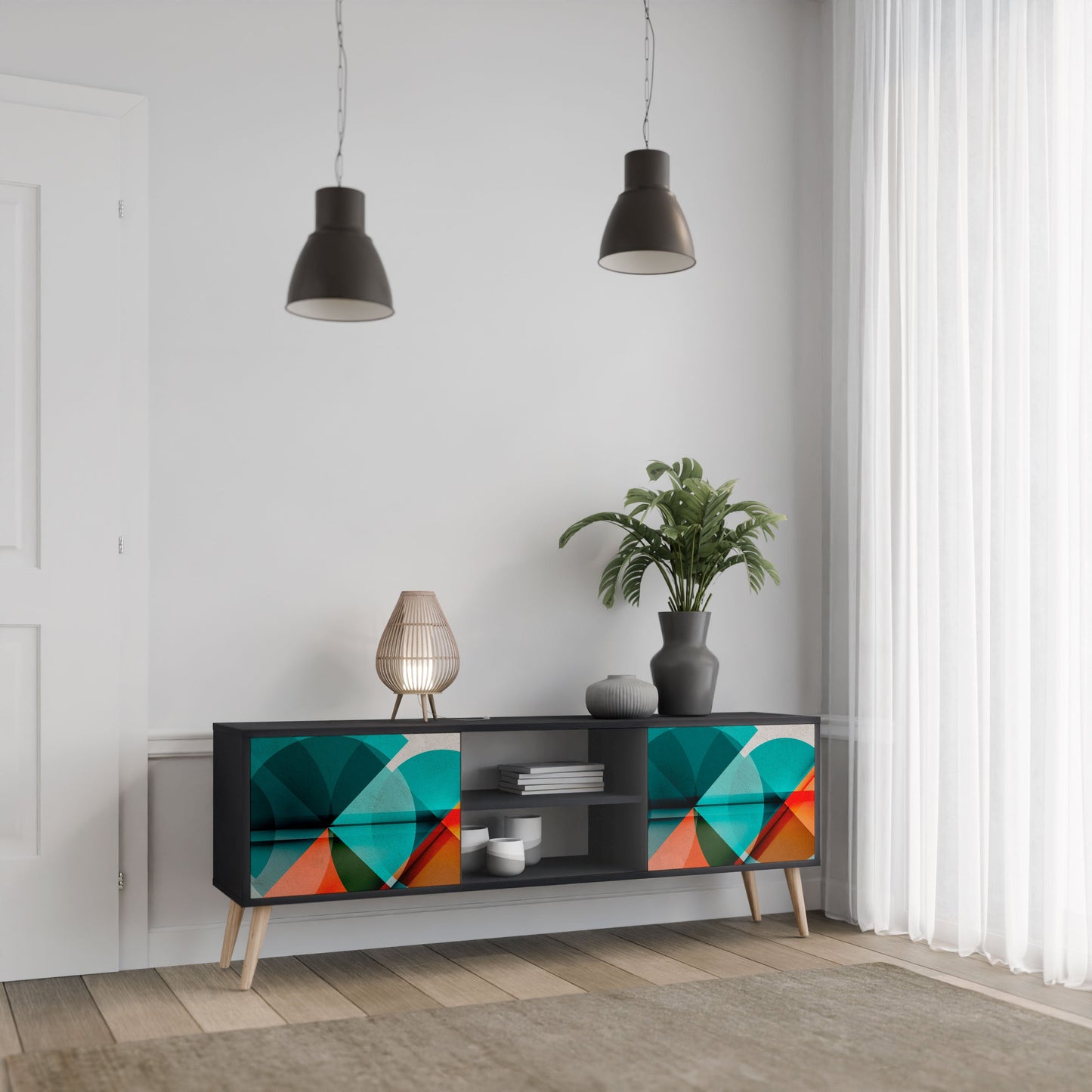 CIRCULAR RHAPSODY 2-Door TV Stand in Black Finish