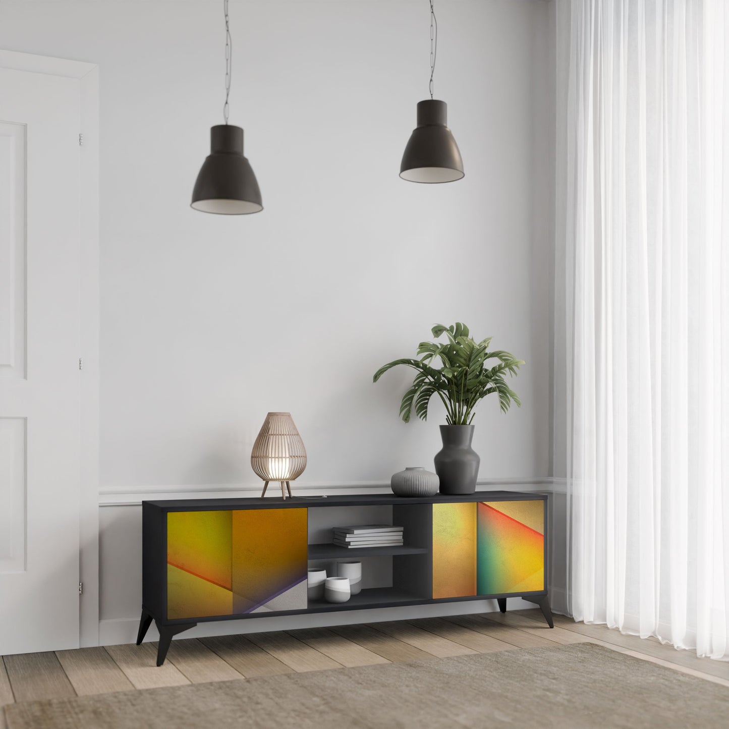 Mobile TV PIERCING SHARPNESS a 2 ante con finitura nera