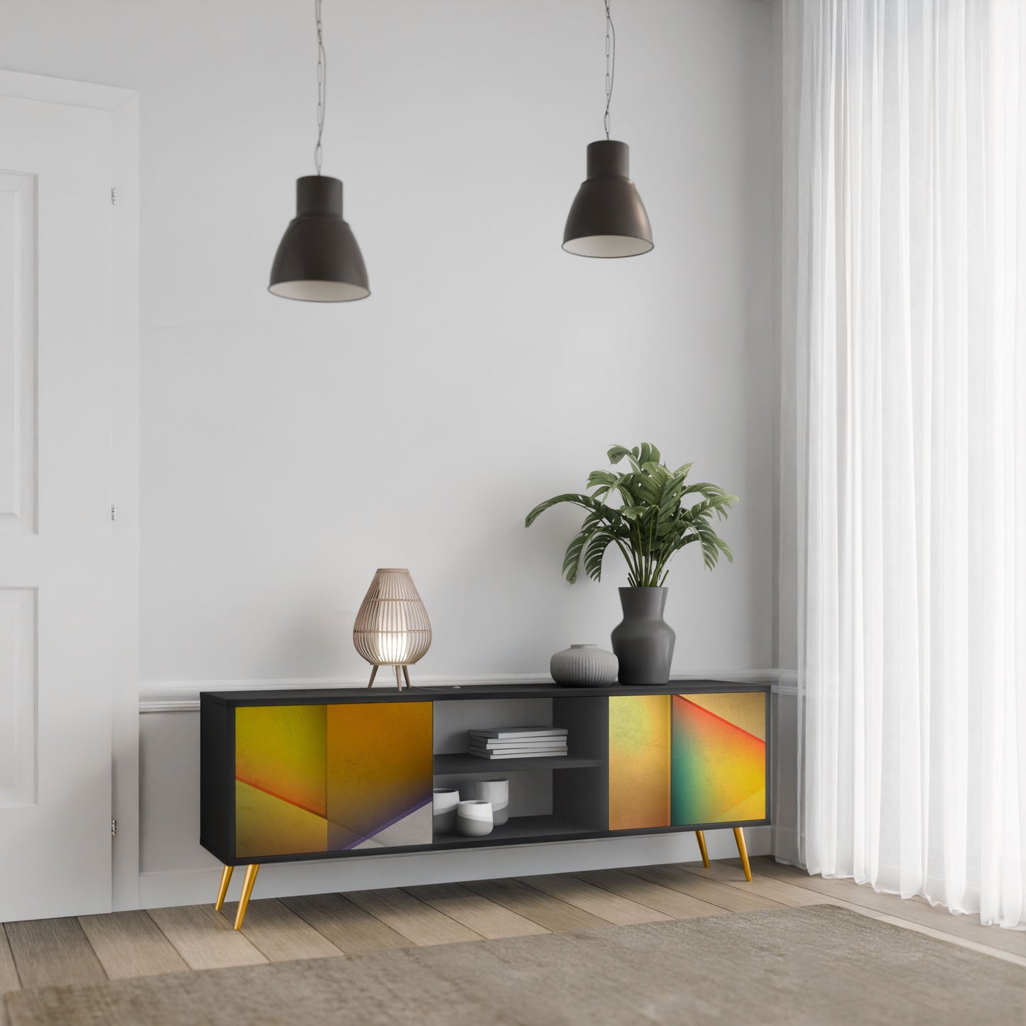 Mobile TV PIERCING SHARPNESS a 2 ante con finitura nera