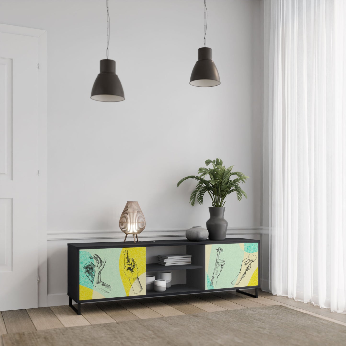 BODY LANGUAGE 2-Door TV Stand in Black Finish