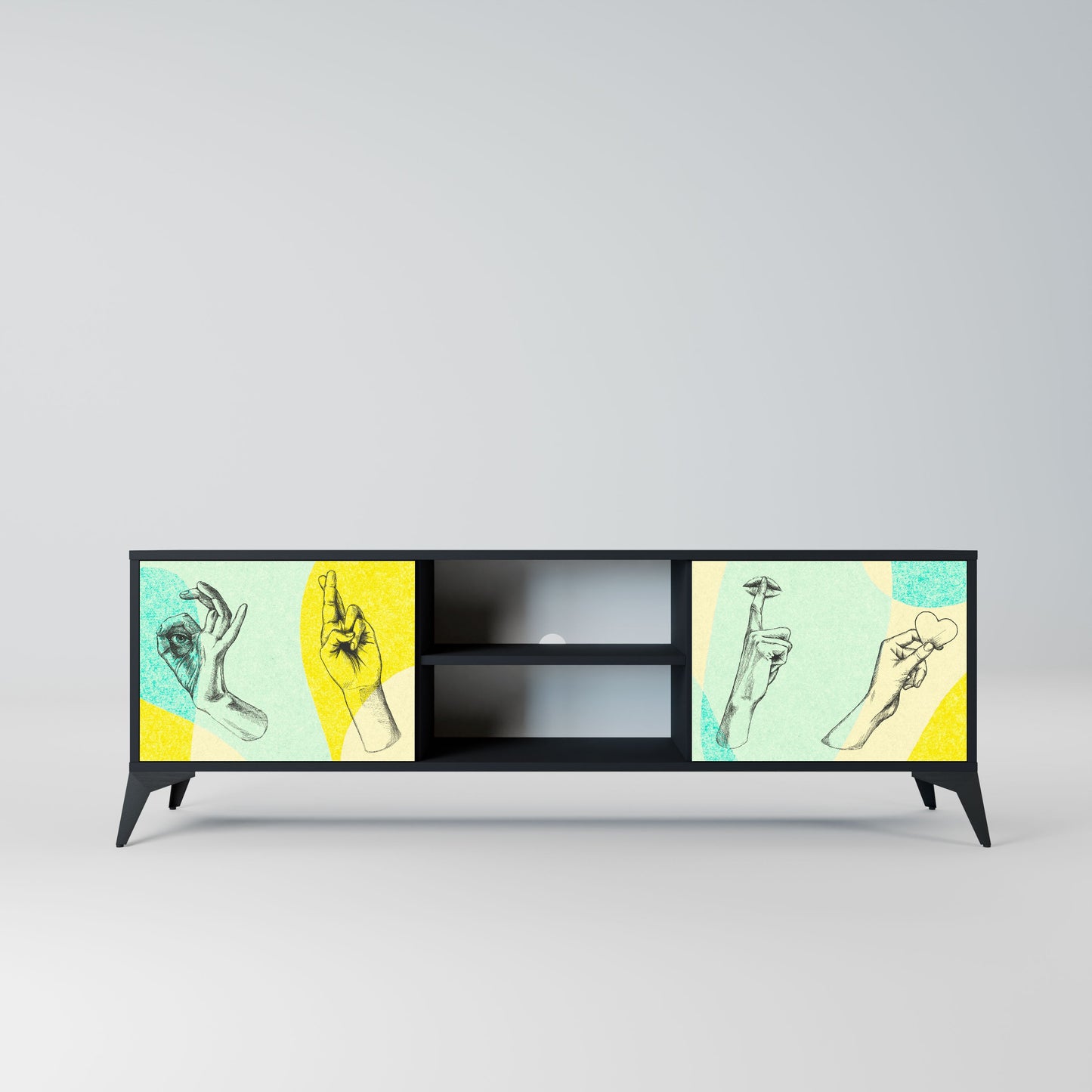 BODY LANGUAGE 2-Door TV Stand in Black Finish