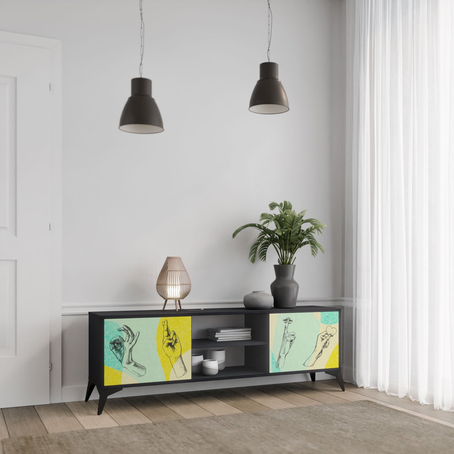 BODY LANGUAGE 2-Door TV Stand in Black Finish