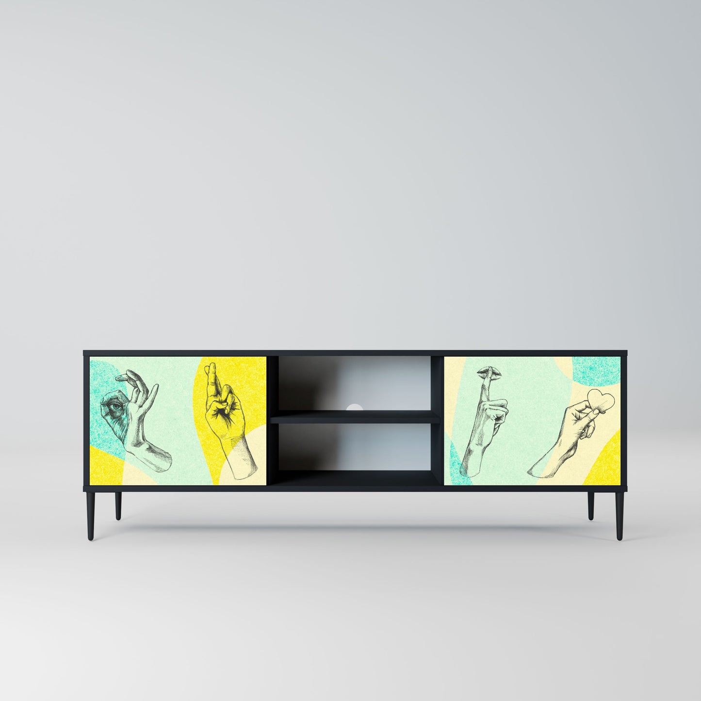 BODY LANGUAGE 2-Door TV Stand in Black Finish