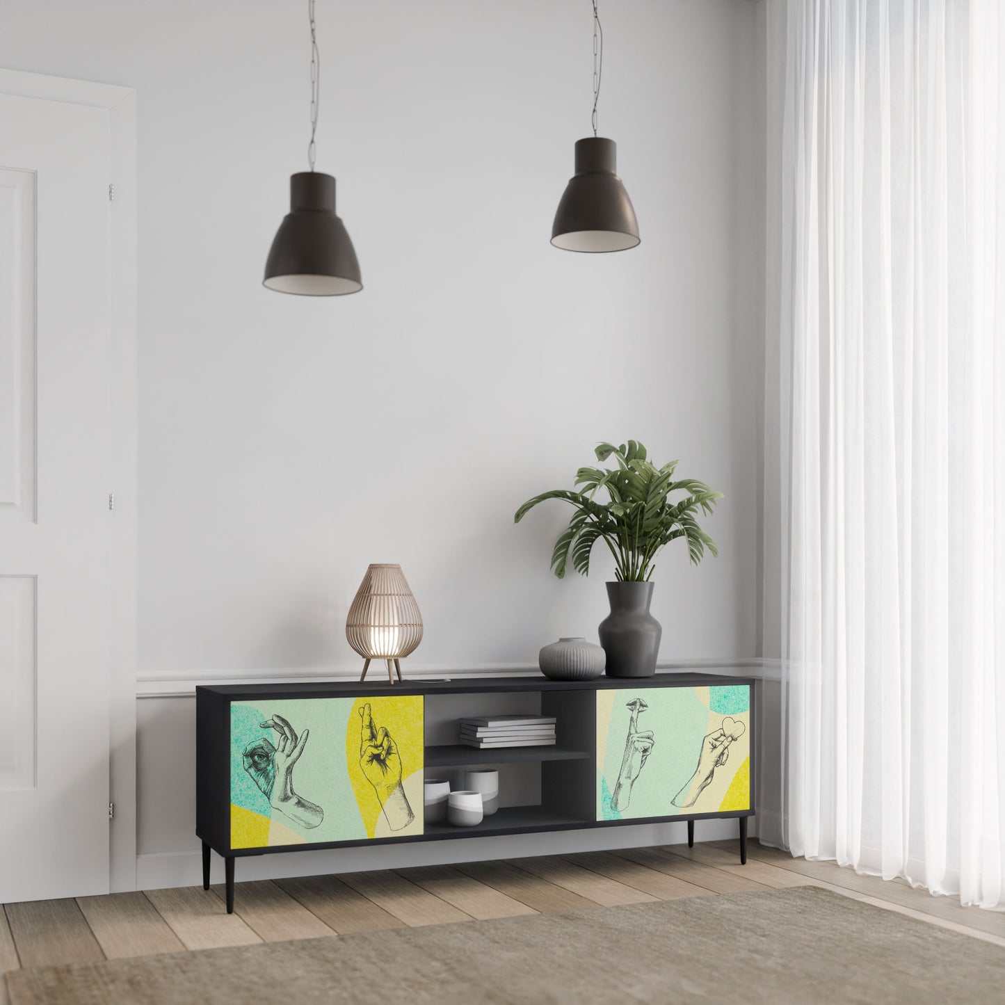 BODY LANGUAGE 2-Door TV Stand in Black Finish