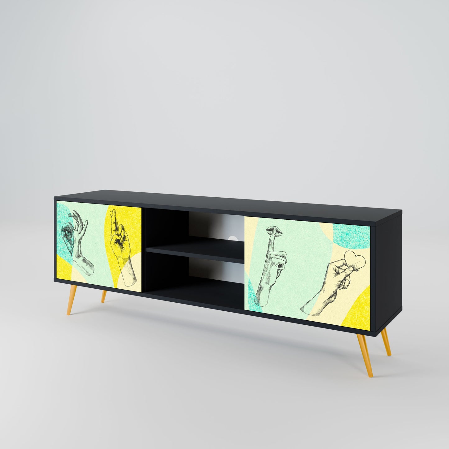 BODY LANGUAGE 2-Door TV Stand in Black Finish