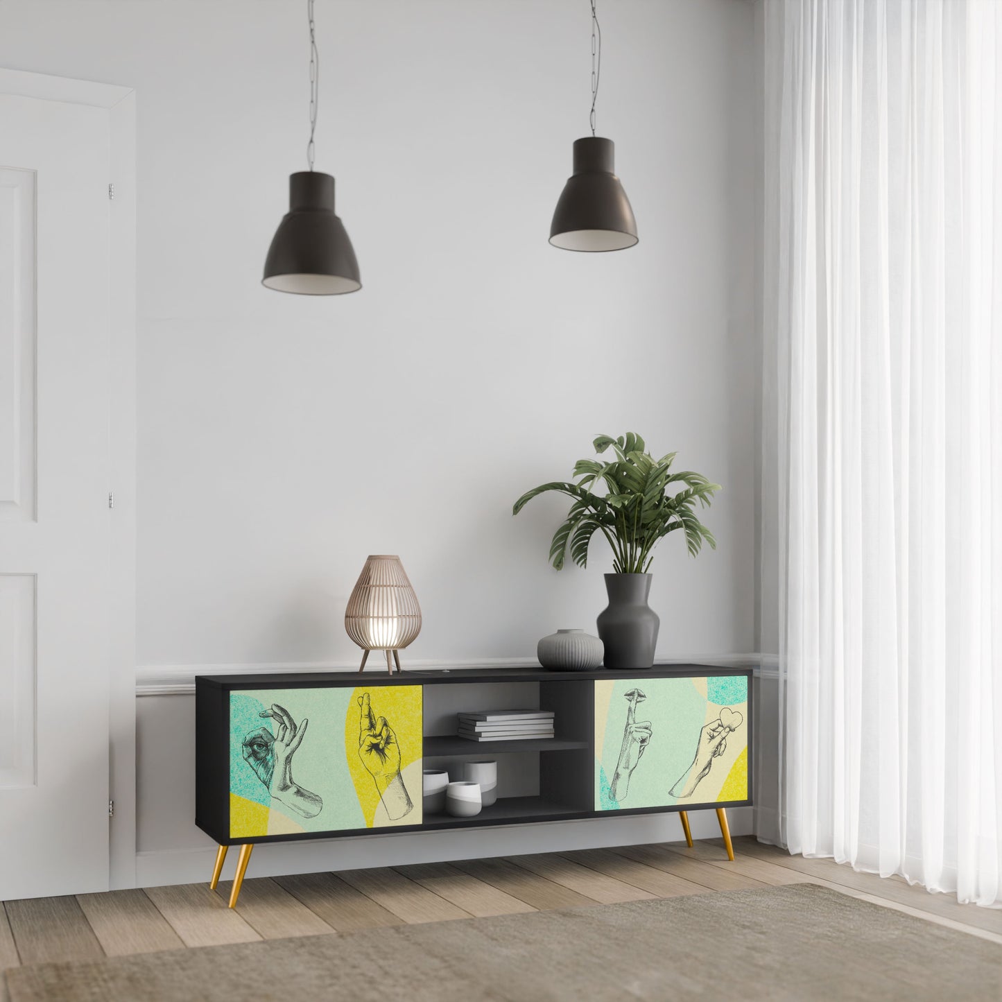 BODY LANGUAGE 2-Door TV Stand in Black Finish