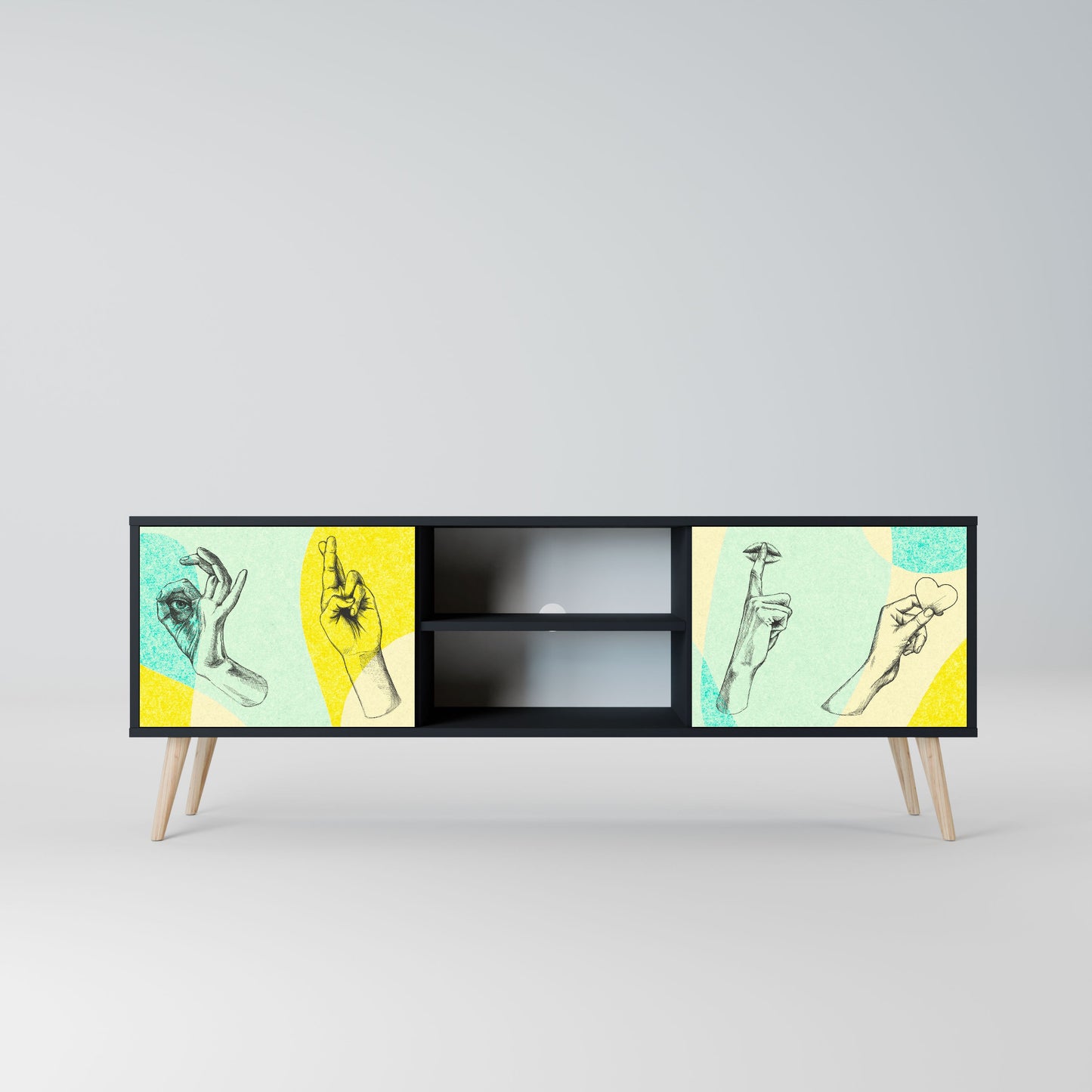 BODY LANGUAGE 2-Door TV Stand in Black Finish