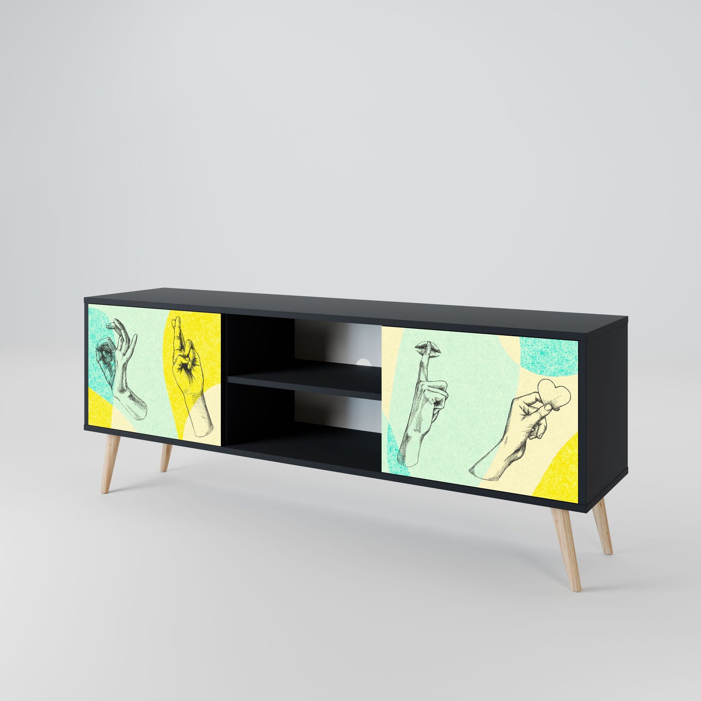 BODY LANGUAGE 2-Door TV Stand in Black Finish
