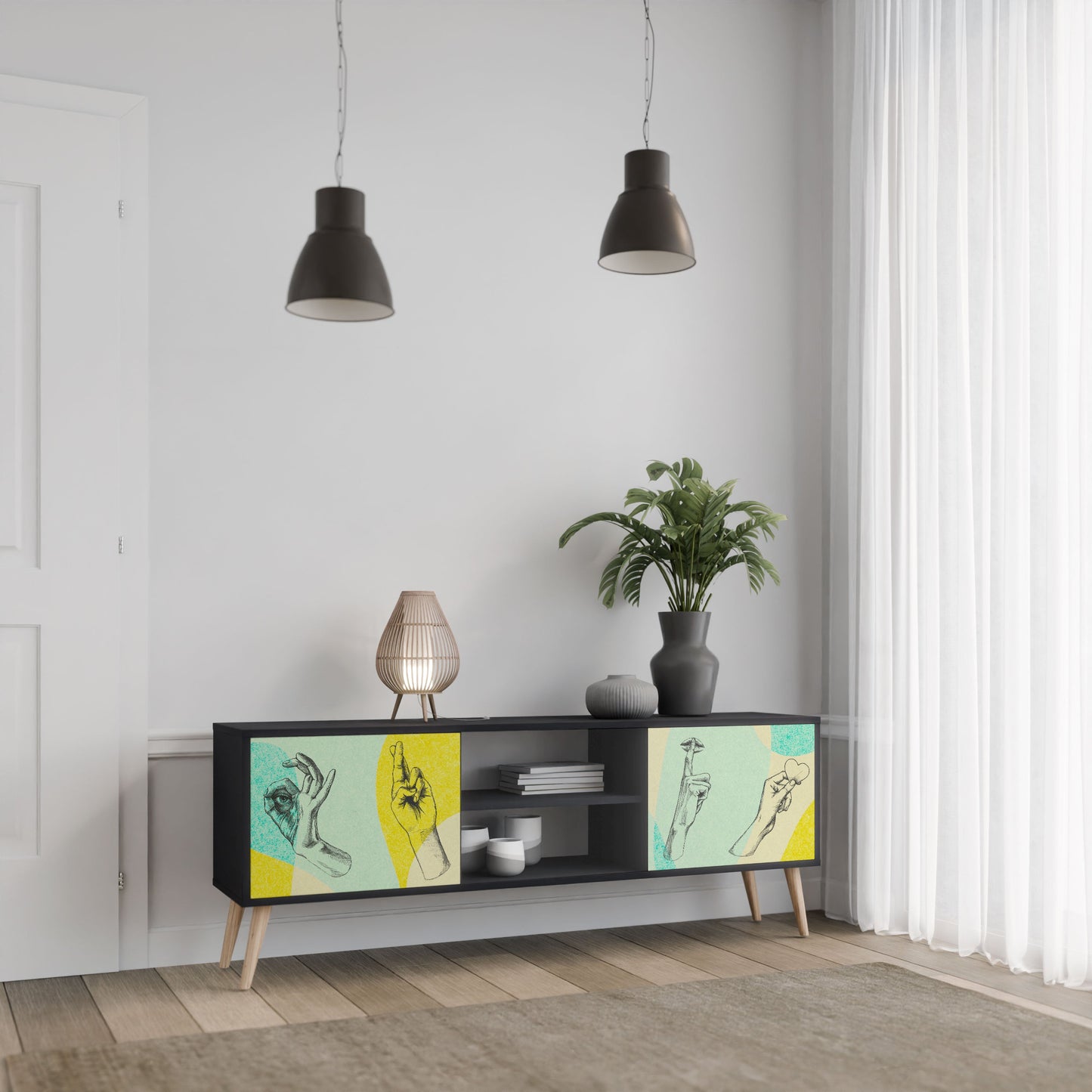 BODY LANGUAGE 2-Door TV Stand in Black Finish